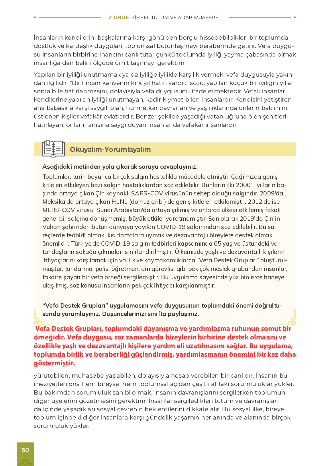 9. Sınıf Meb Yayınları Adabımuaşeret Ders Kitabı Sayfa 50 Cevapları