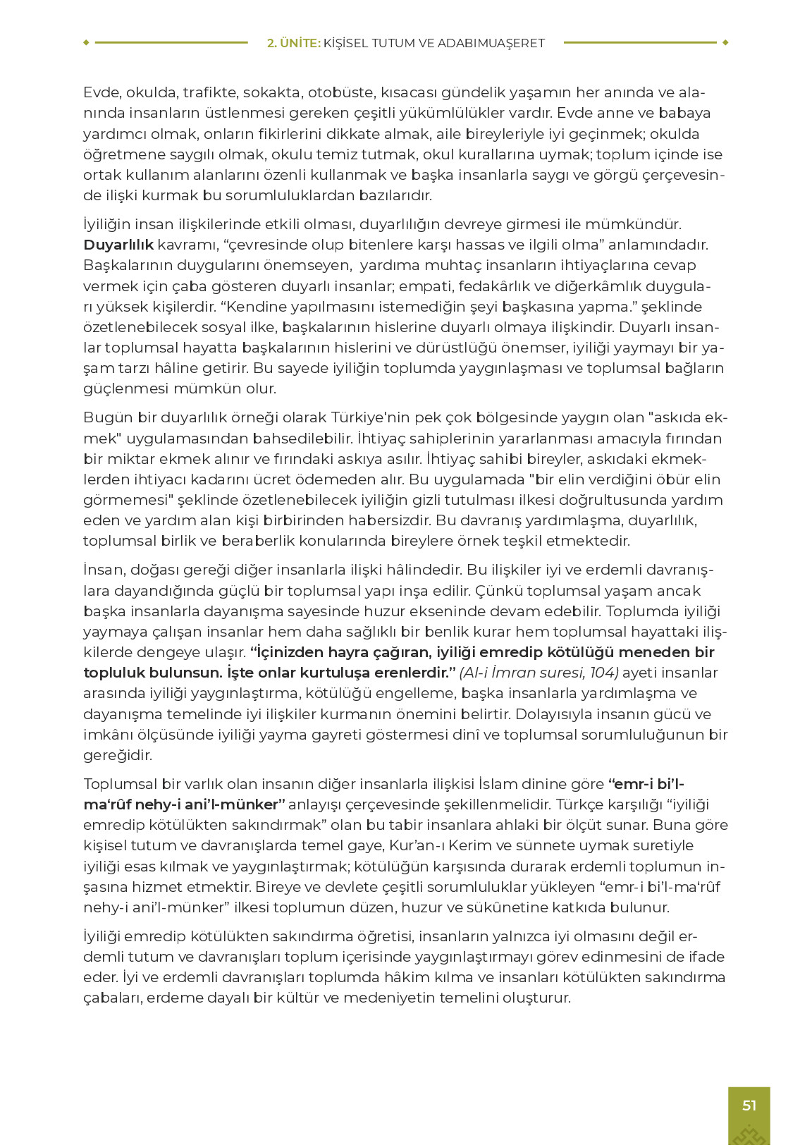 9. Sınıf Meb Yayınları Adabımuaşeret Ders Kitabı Sayfa 51 Cevapları