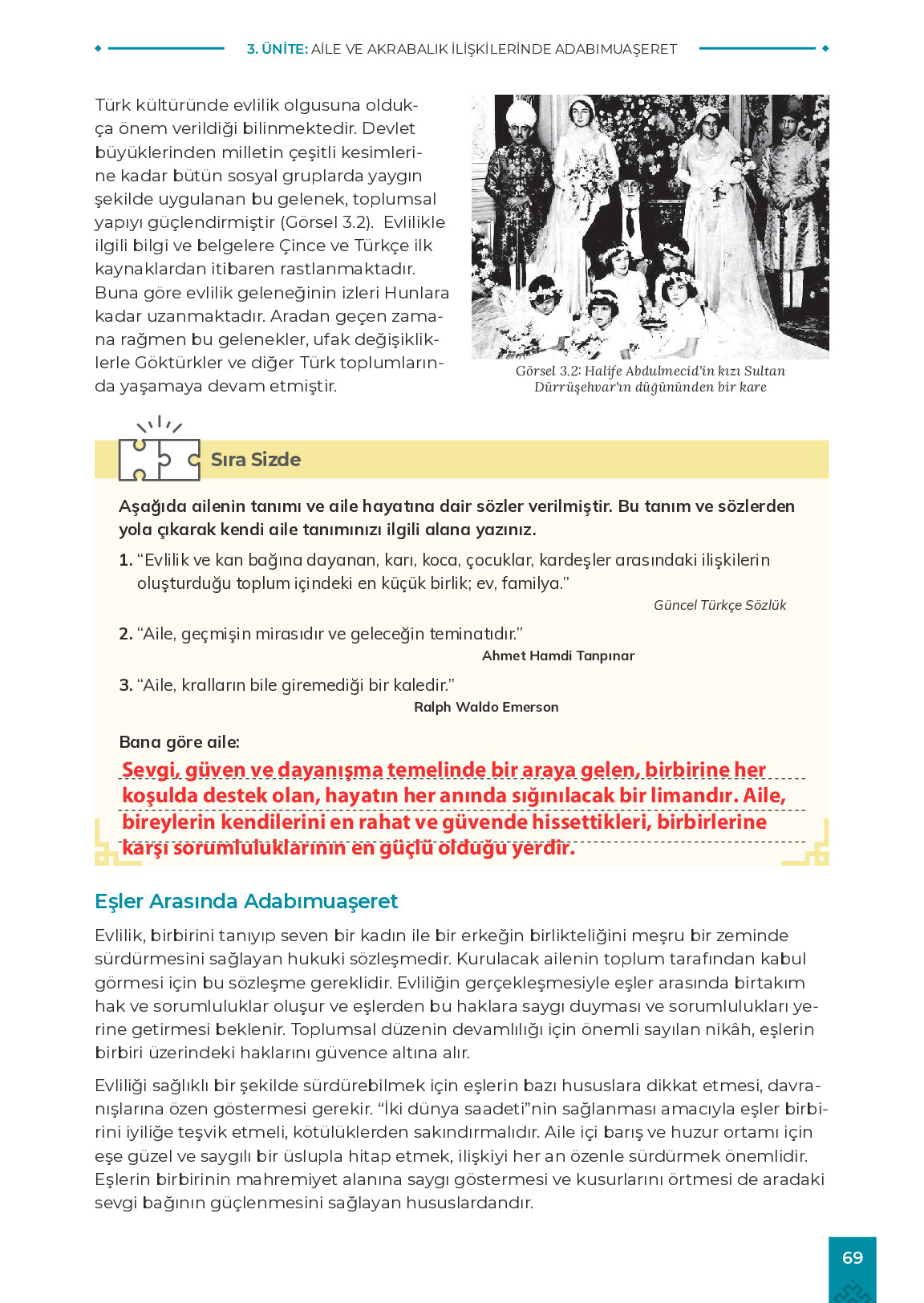 9. Sınıf Meb Yayınları Adabımuaşeret Ders Kitabı Sayfa 69 Cevapları