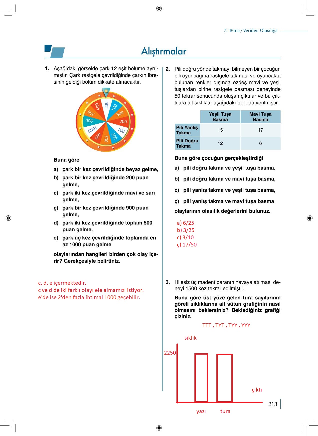 9. Sınıf Meb Yayınları Matematik 2. Kitap Ders Kitabı Sayfa 213 Cevapları