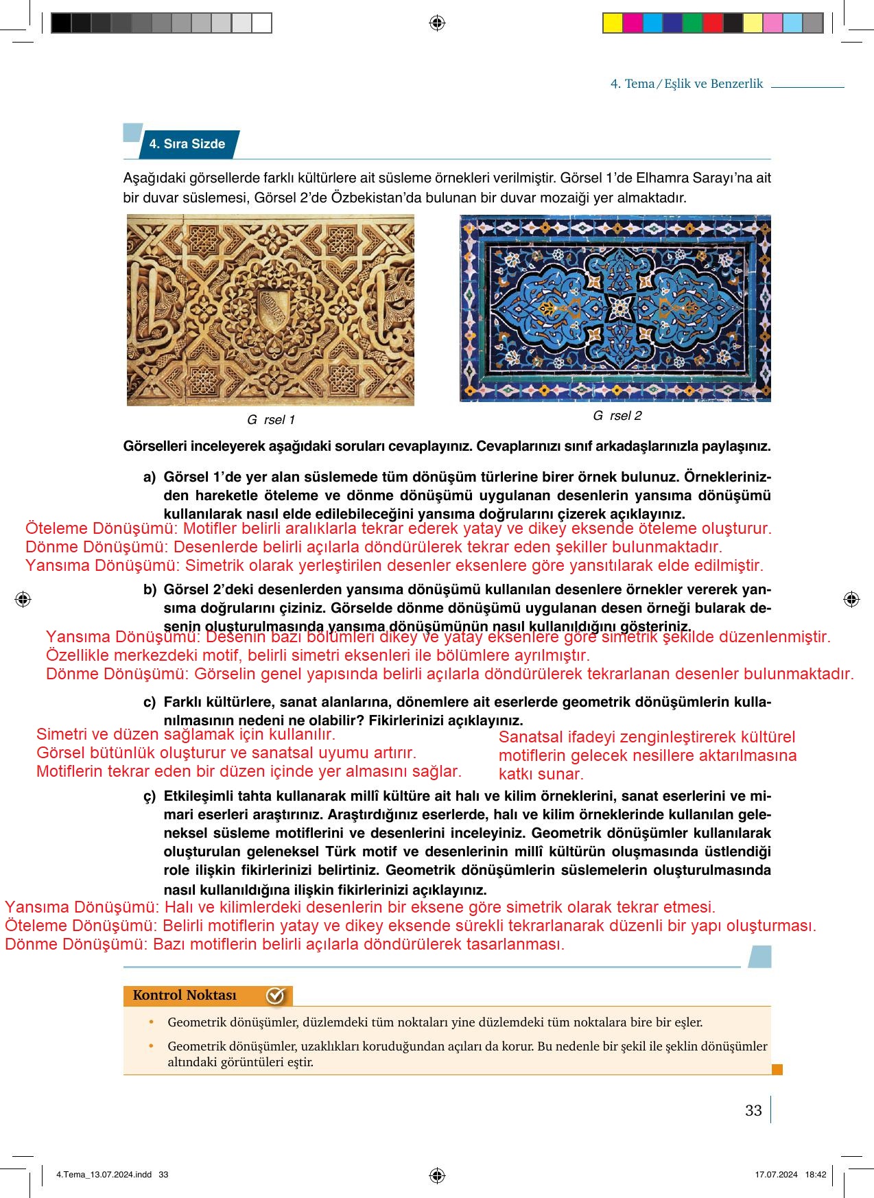 9. Sınıf Meb Yayınları Matematik 2. Kitap Ders Kitabı Sayfa 33 Cevapları