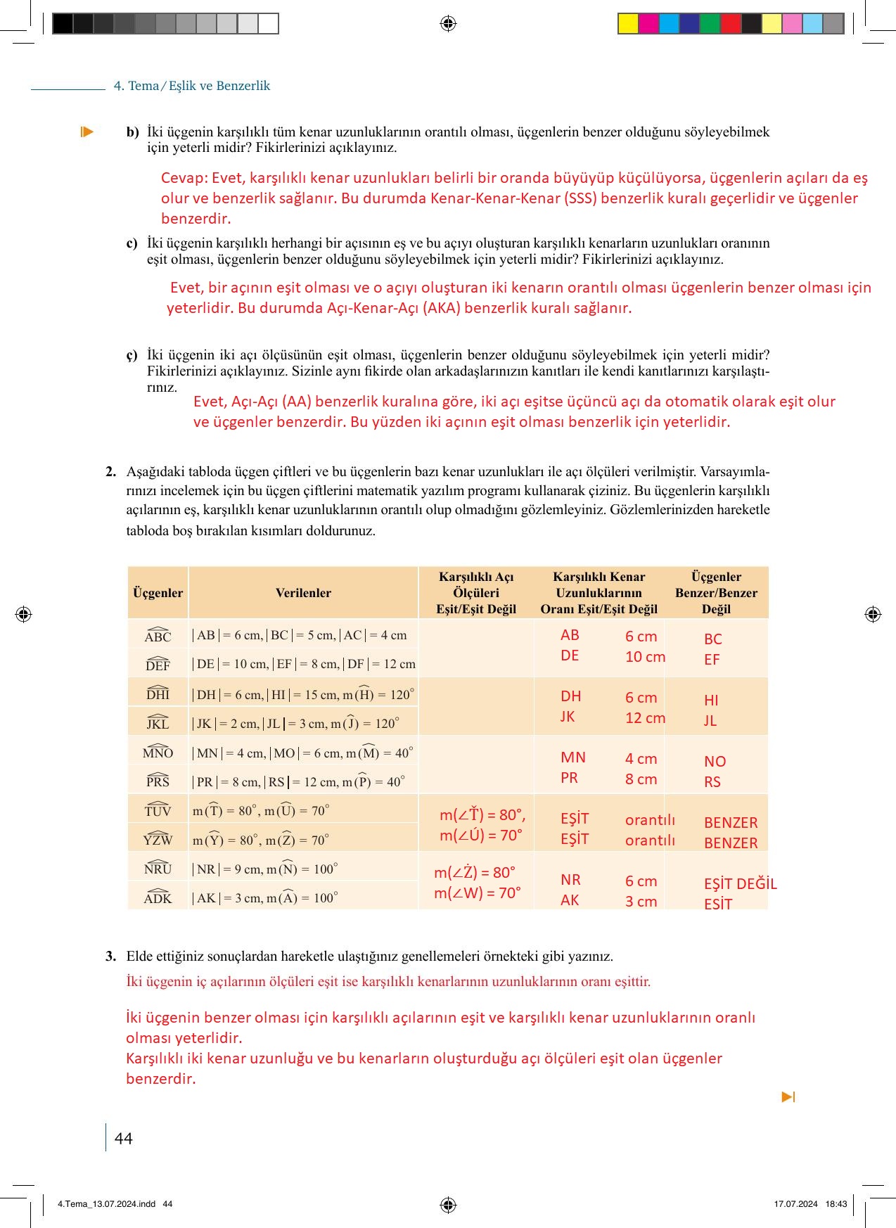 9. Sınıf Meb Yayınları Matematik 2. Kitap Ders Kitabı Sayfa 44 Cevapları
