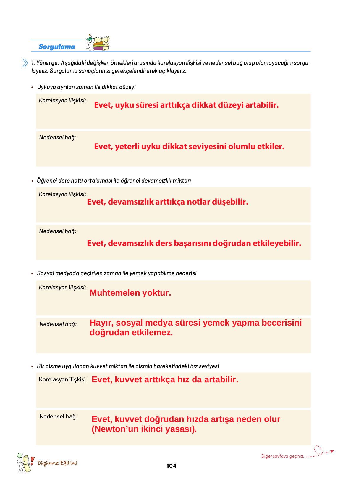 9. Sınıf Meb Yayınları Ortaöğretim Düşünme Eğitimi Ders Kitabı Sayfa 104 Cevapları