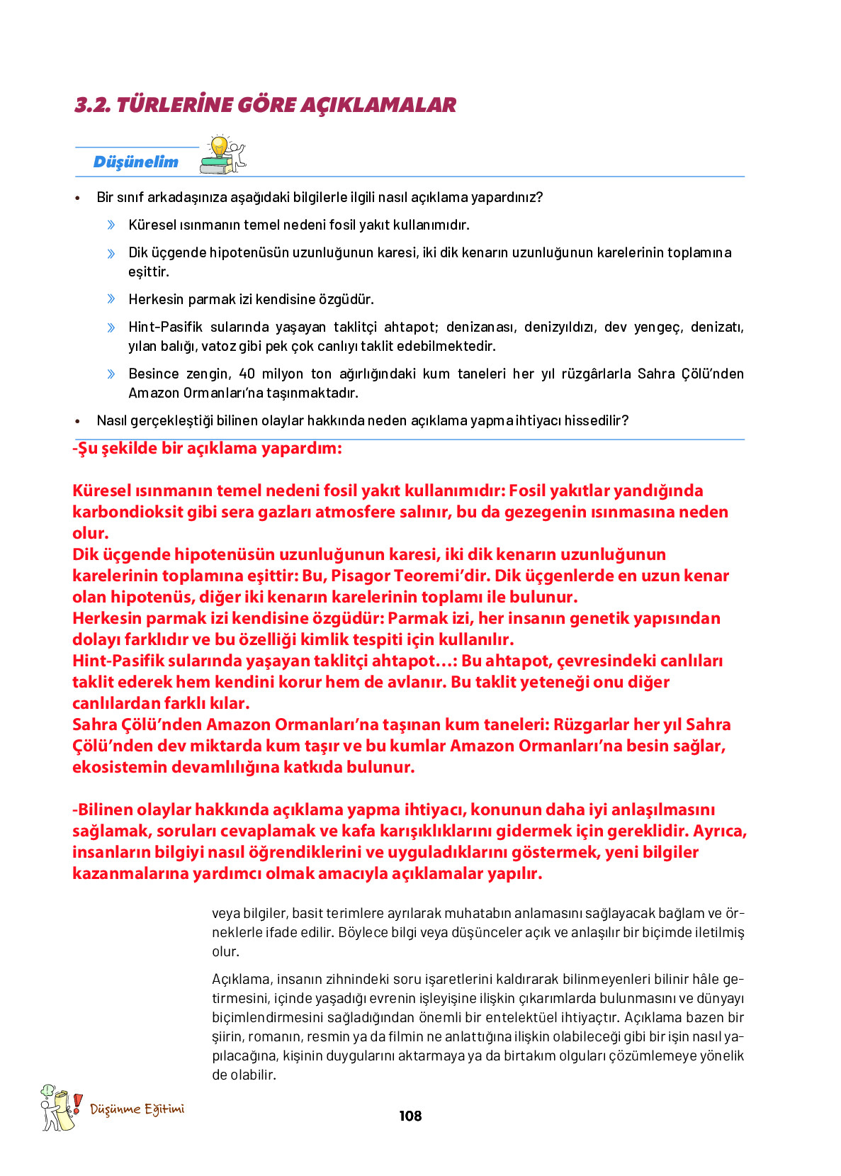 9. Sınıf Meb Yayınları Ortaöğretim Düşünme Eğitimi Ders Kitabı Sayfa 108 Cevapları
