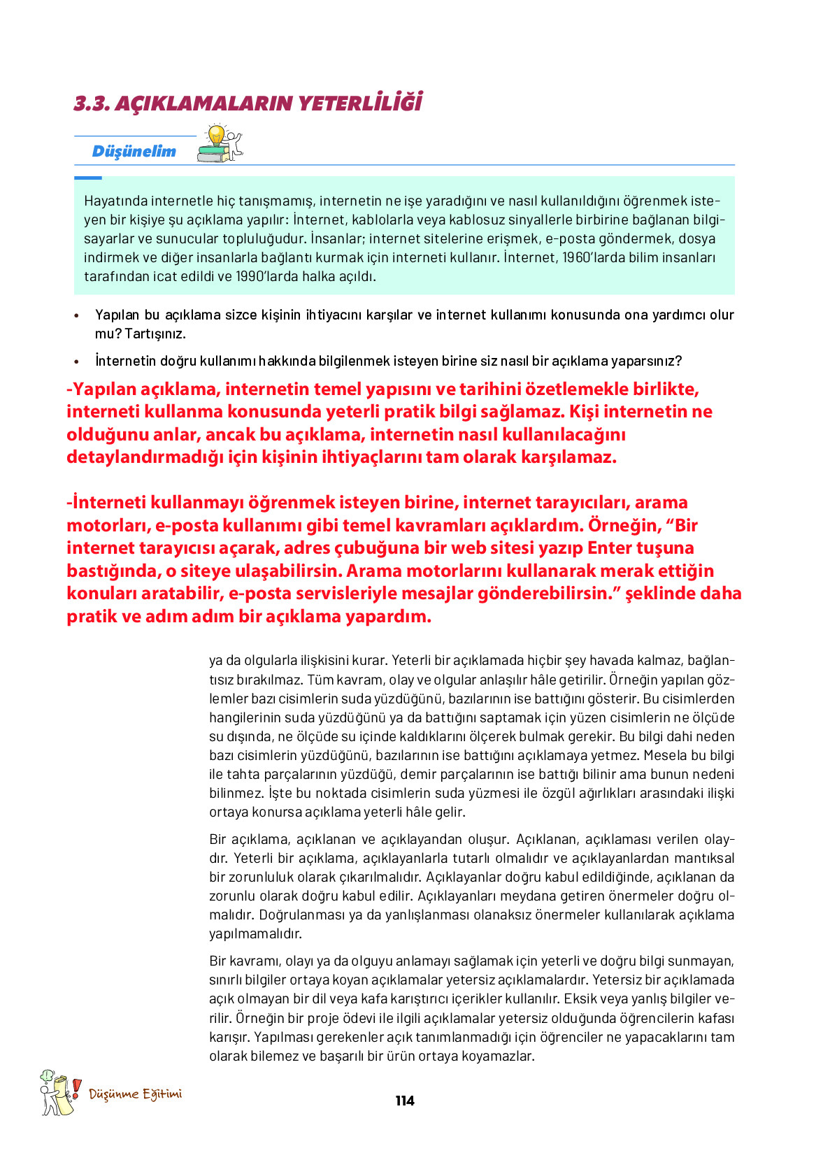 9. Sınıf Meb Yayınları Ortaöğretim Düşünme Eğitimi Ders Kitabı Sayfa 114 Cevapları