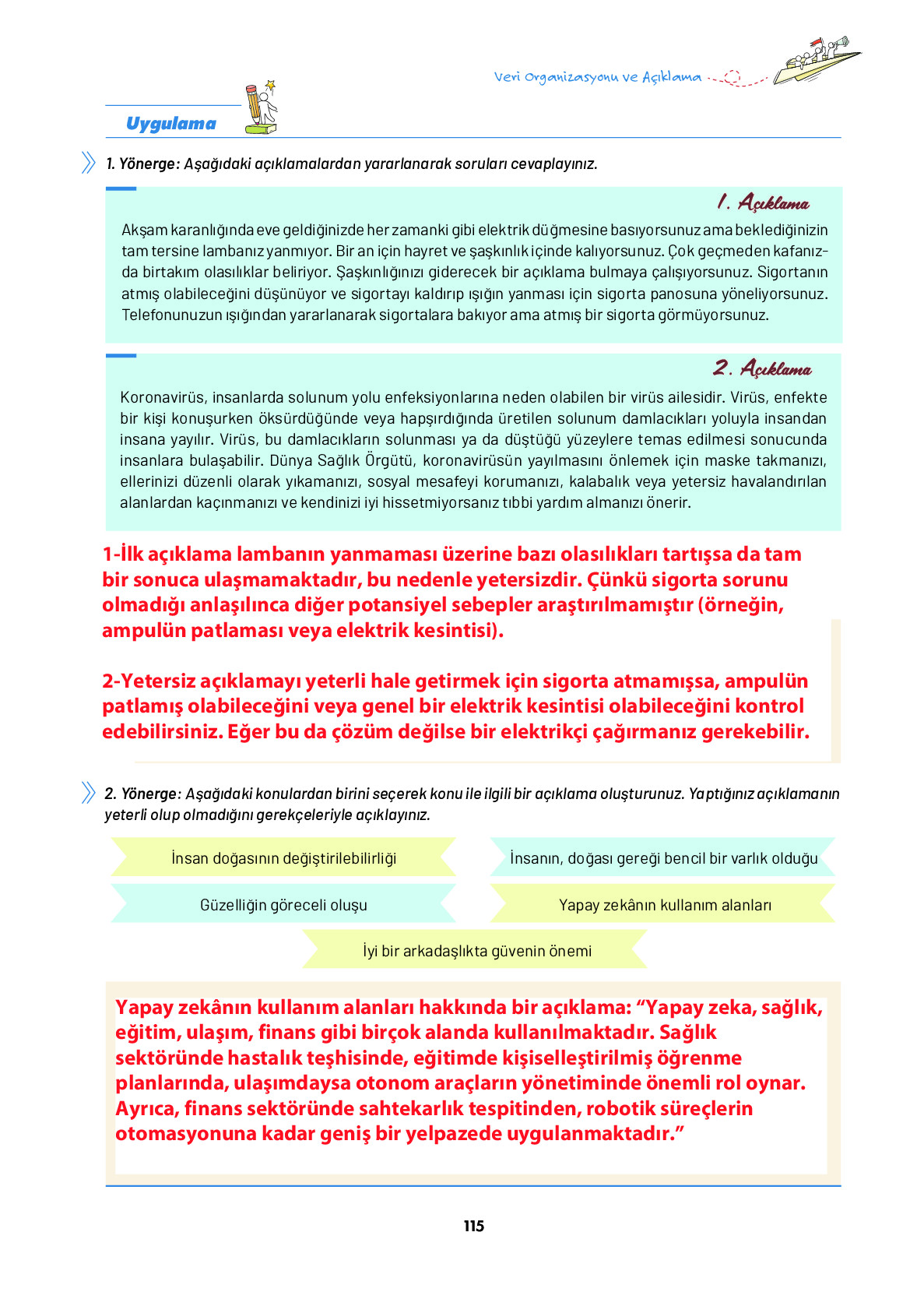 9. Sınıf Meb Yayınları Ortaöğretim Düşünme Eğitimi Ders Kitabı Sayfa 115 Cevapları