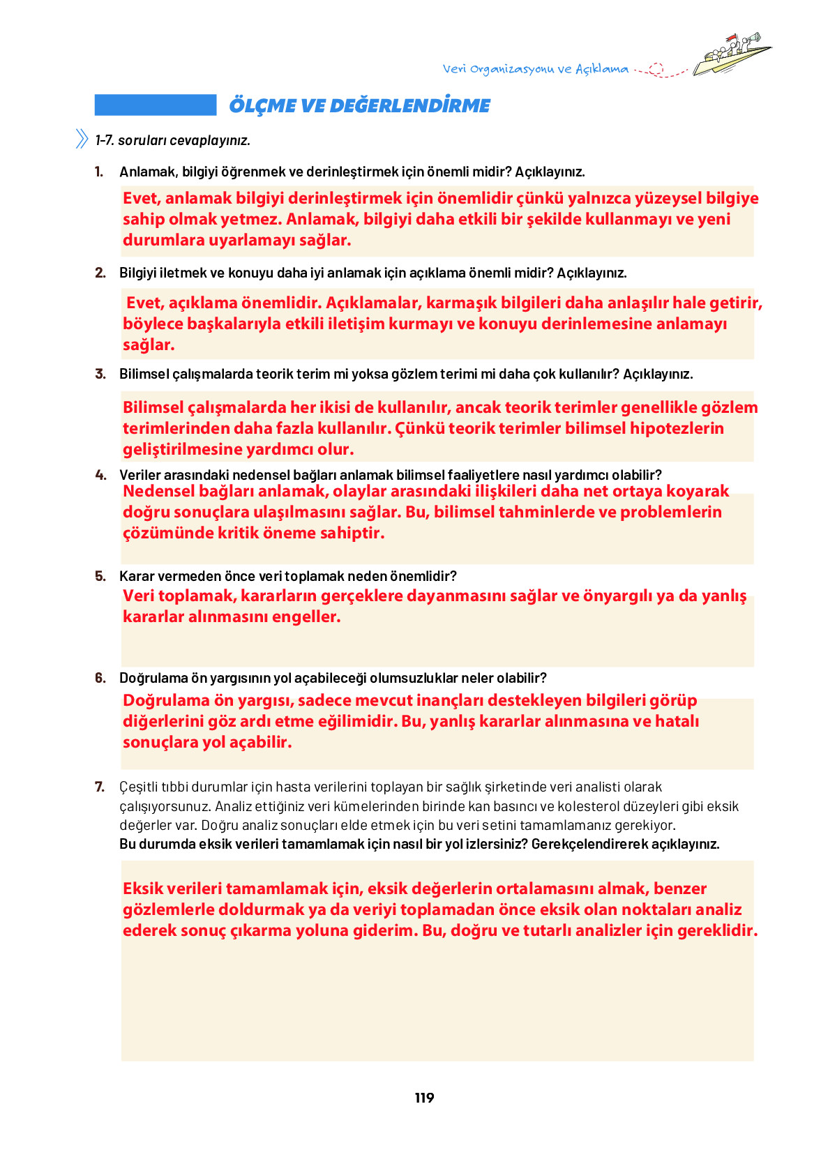9. Sınıf Meb Yayınları Ortaöğretim Düşünme Eğitimi Ders Kitabı Sayfa 119 Cevapları
