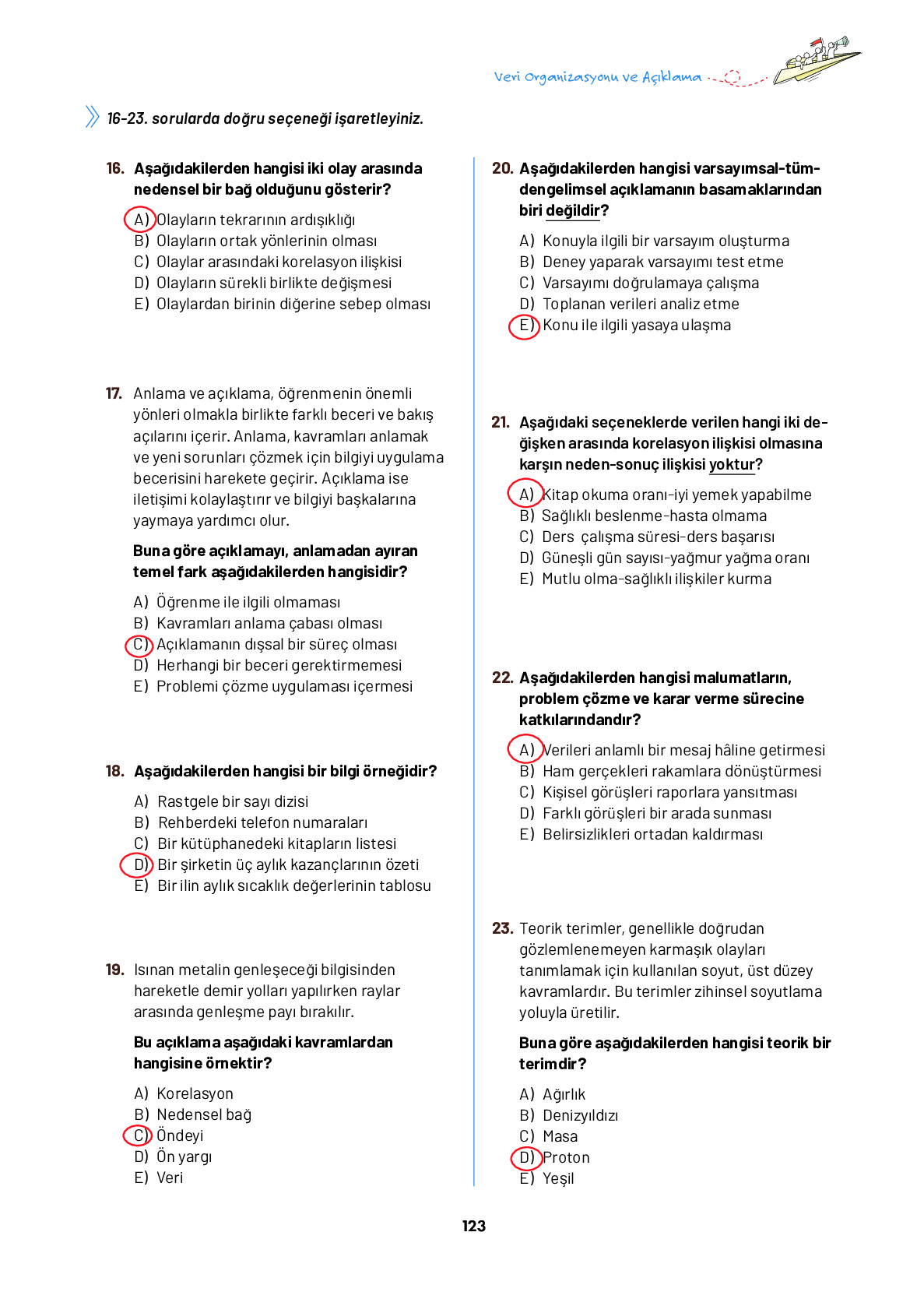 9. Sınıf Meb Yayınları Ortaöğretim Düşünme Eğitimi Ders Kitabı Sayfa 123 Cevapları