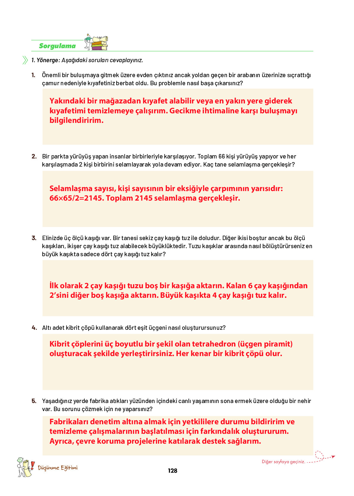 9. Sınıf Meb Yayınları Ortaöğretim Düşünme Eğitimi Ders Kitabı Sayfa 128 Cevapları
