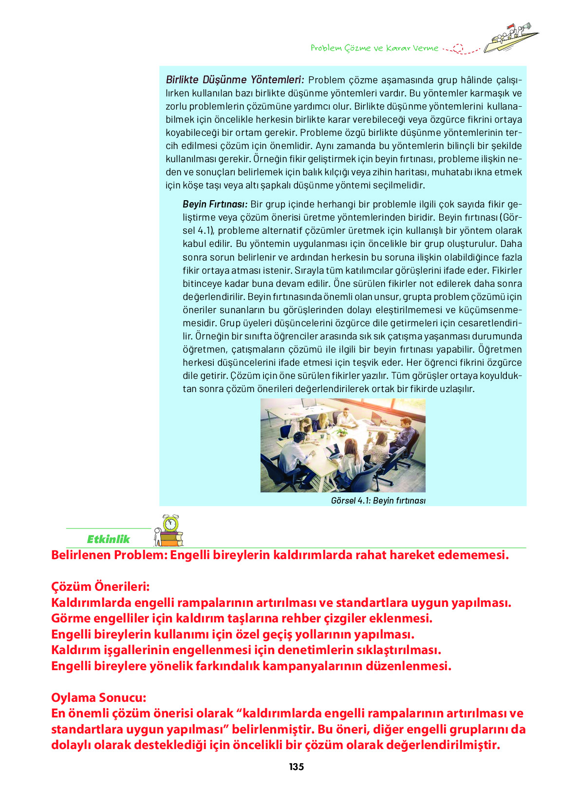 9. Sınıf Meb Yayınları Ortaöğretim Düşünme Eğitimi Ders Kitabı Sayfa 135 Cevapları