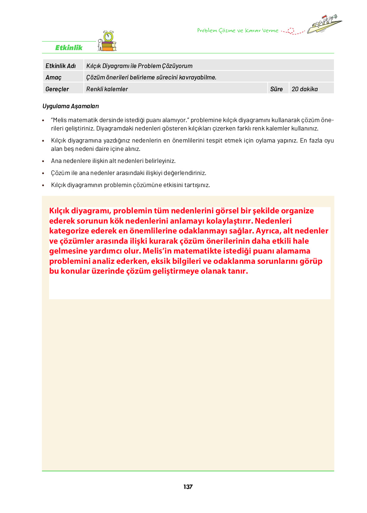 9. Sınıf Meb Yayınları Ortaöğretim Düşünme Eğitimi Ders Kitabı Sayfa 137 Cevapları