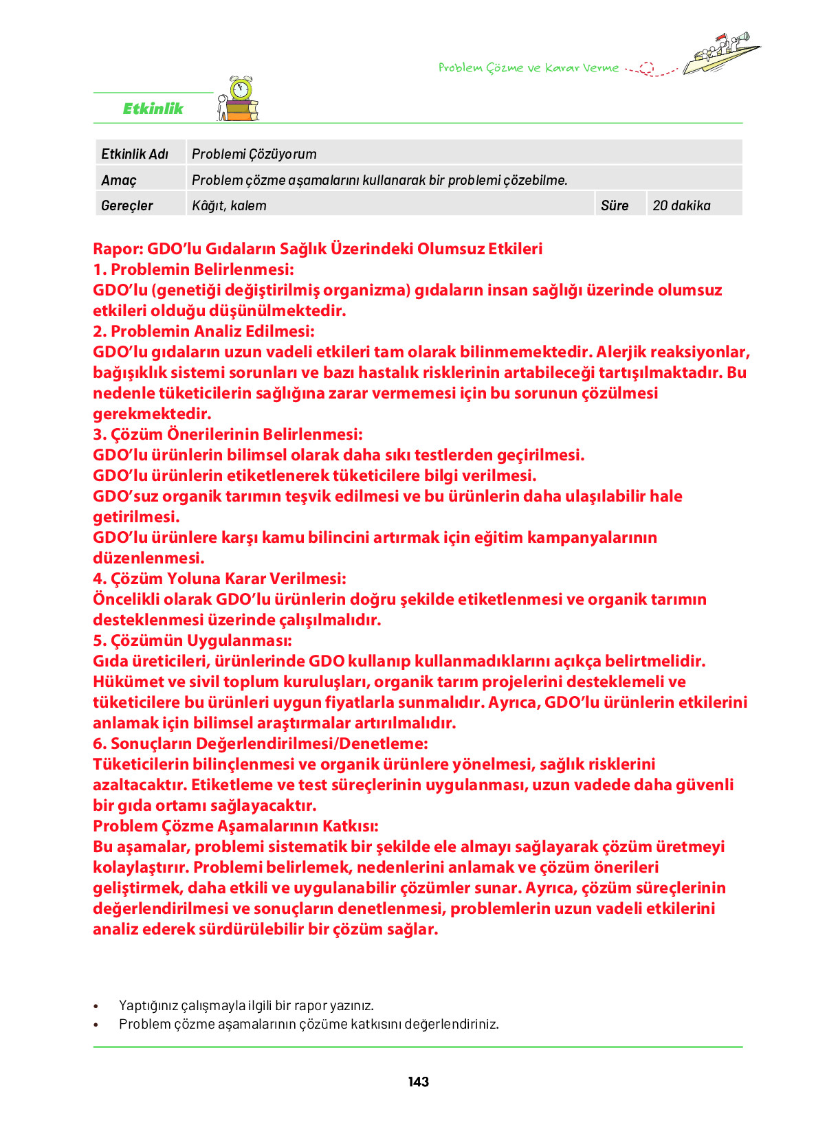 9. Sınıf Meb Yayınları Ortaöğretim Düşünme Eğitimi Ders Kitabı Sayfa 143 Cevapları