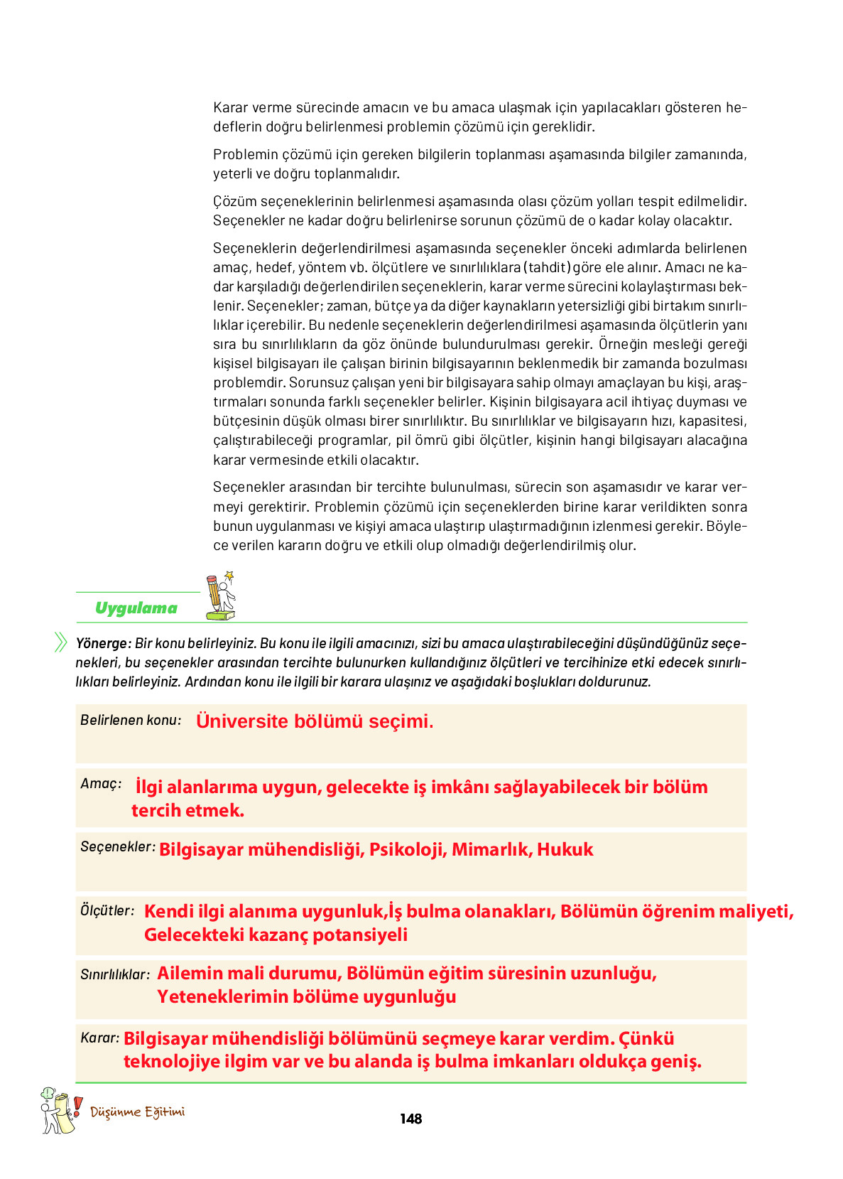 9. Sınıf Meb Yayınları Ortaöğretim Düşünme Eğitimi Ders Kitabı Sayfa 148 Cevapları