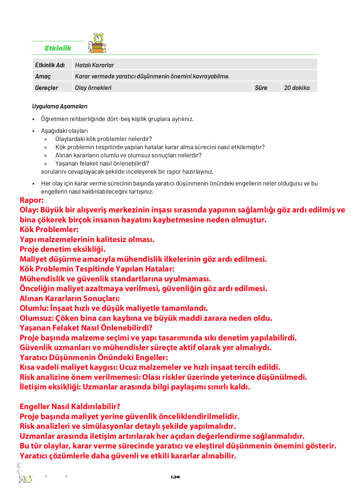9. Sınıf Meb Yayınları Ortaöğretim Düşünme Eğitimi Ders Kitabı Sayfa 154 Cevapları
