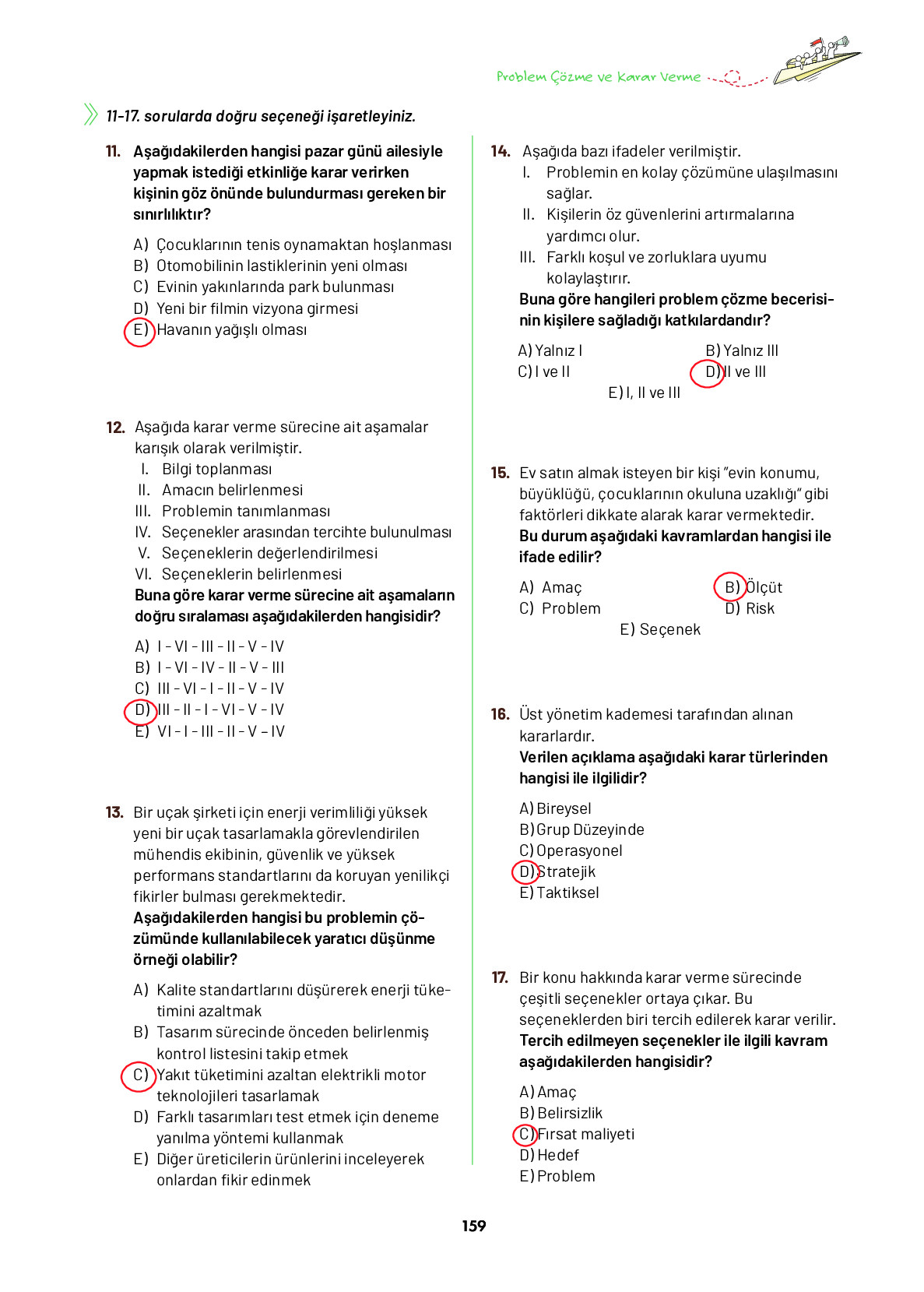 9. Sınıf Meb Yayınları Ortaöğretim Düşünme Eğitimi Ders Kitabı Sayfa 159 Cevapları