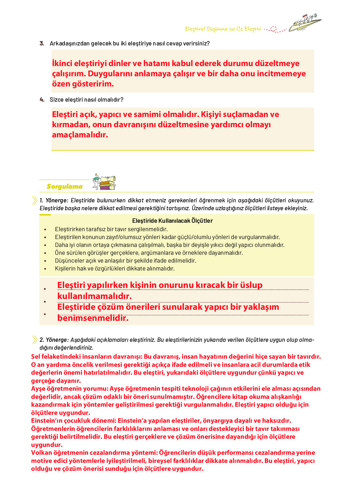 9. Sınıf Meb Yayınları Ortaöğretim Düşünme Eğitimi Ders Kitabı Sayfa 163 Cevapları