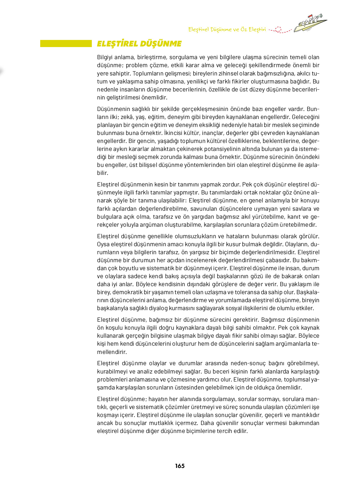 9. Sınıf Meb Yayınları Ortaöğretim Düşünme Eğitimi Ders Kitabı Sayfa 165 Cevapları