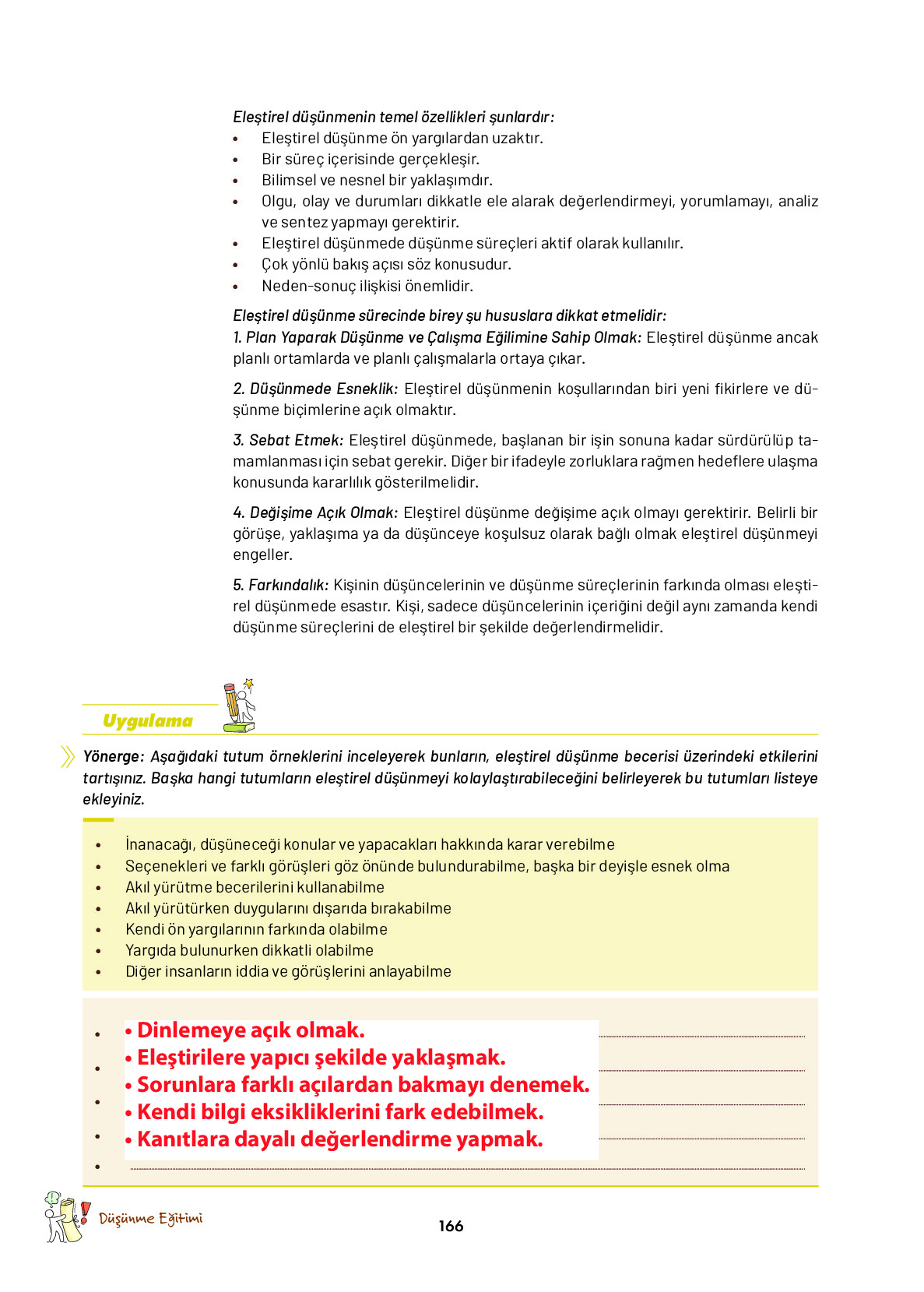 9. Sınıf Meb Yayınları Ortaöğretim Düşünme Eğitimi Ders Kitabı Sayfa 166 Cevapları