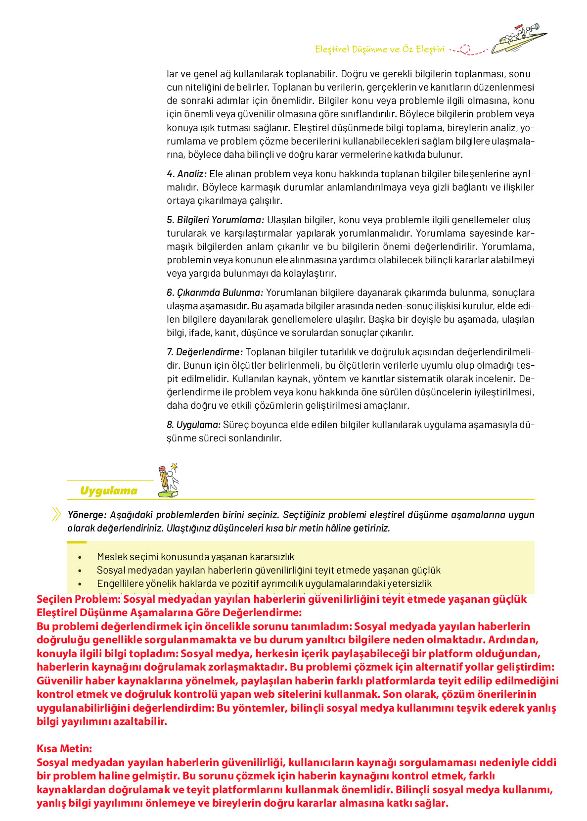 9. Sınıf Meb Yayınları Ortaöğretim Düşünme Eğitimi Ders Kitabı Sayfa 173 Cevapları