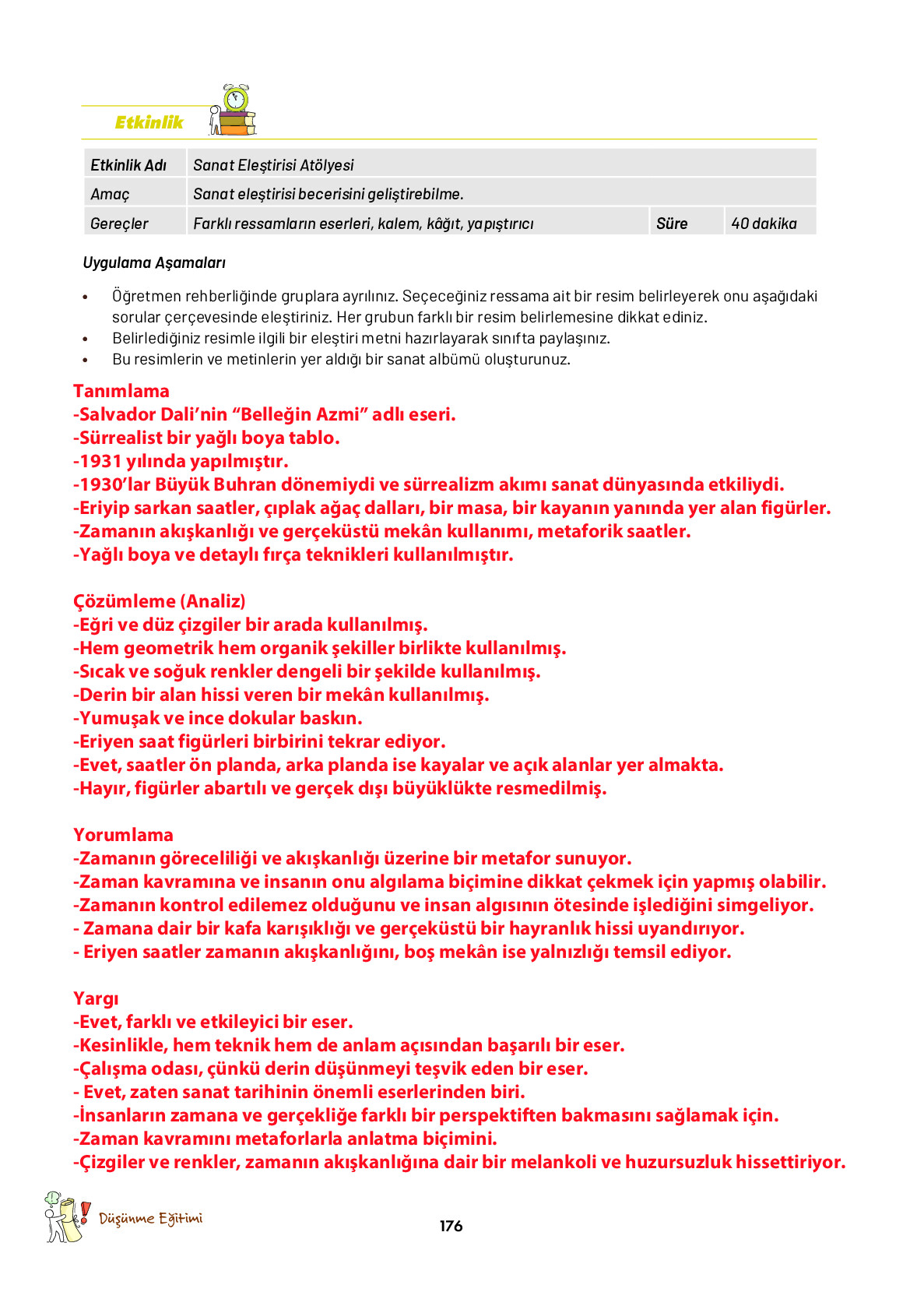 9. Sınıf Meb Yayınları Ortaöğretim Düşünme Eğitimi Ders Kitabı Sayfa 176 Cevapları