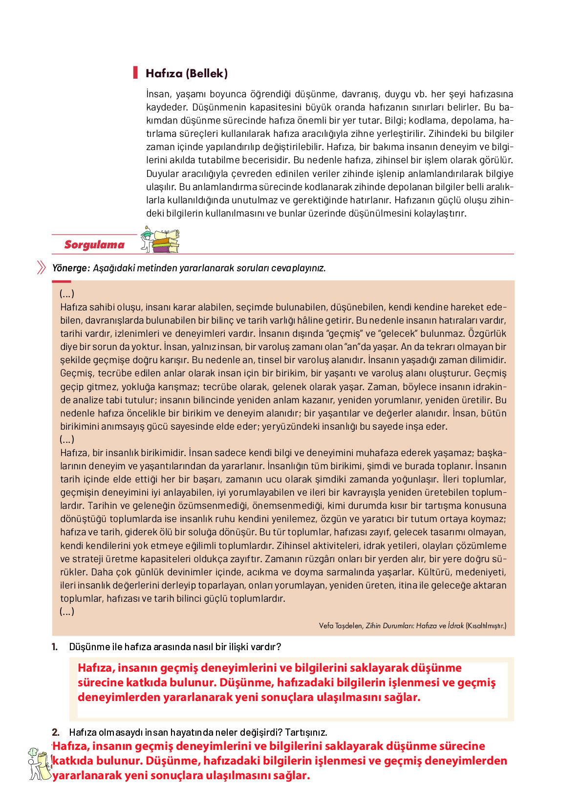 9. Sınıf Meb Yayınları Ortaöğretim Düşünme Eğitimi Ders Kitabı Sayfa 18 Cevapları