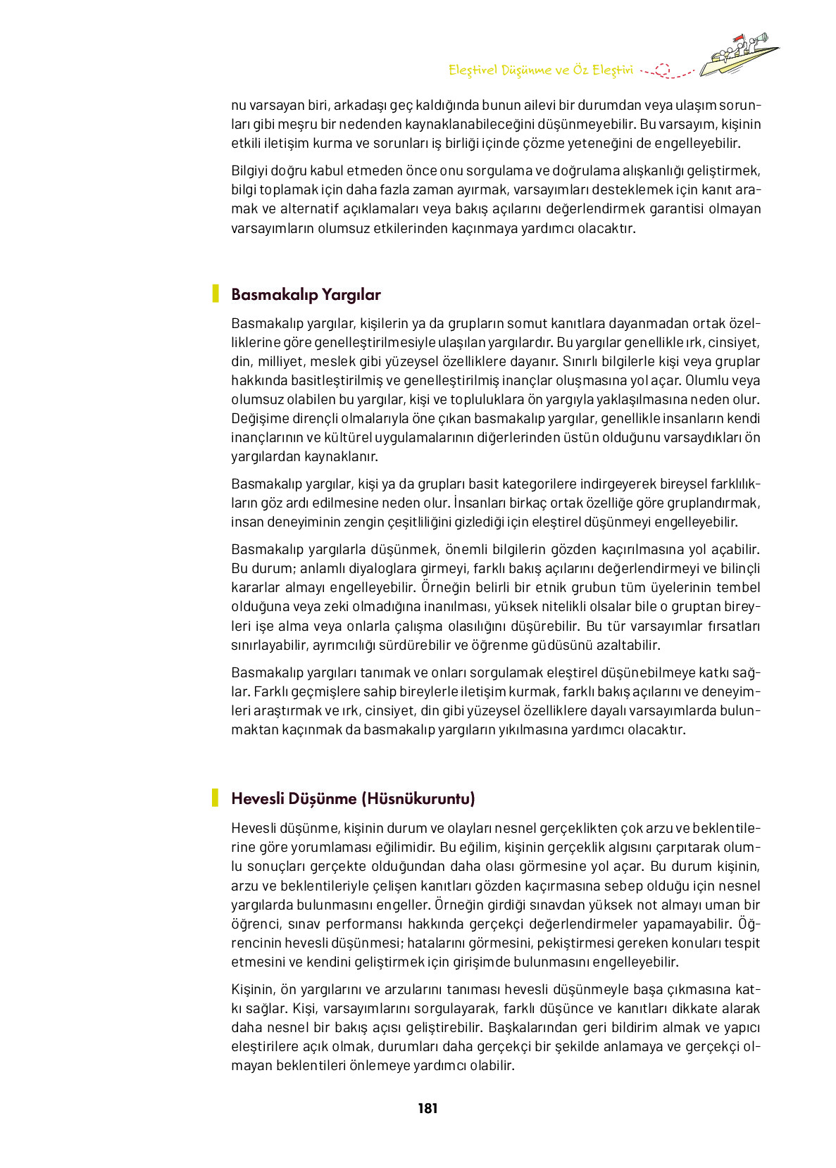 9. Sınıf Meb Yayınları Ortaöğretim Düşünme Eğitimi Ders Kitabı Sayfa 181 Cevapları