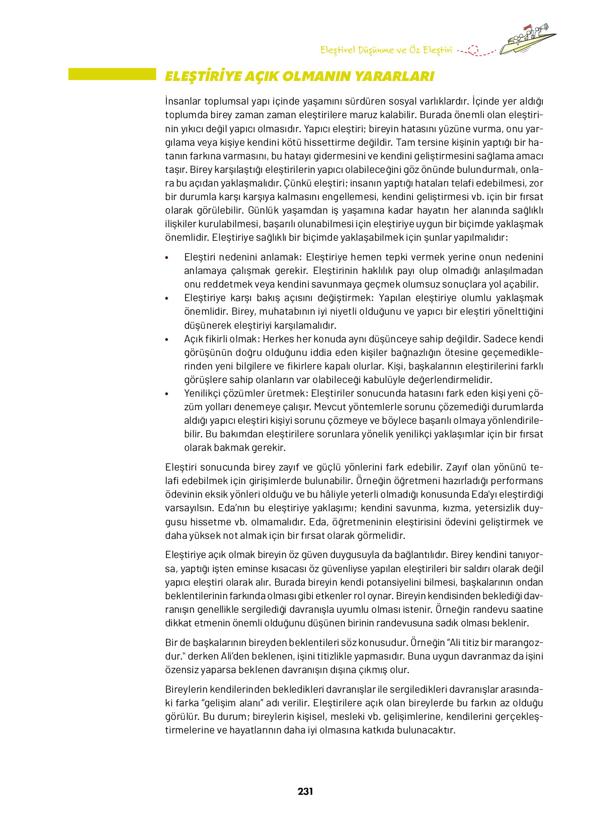 9. Sınıf Meb Yayınları Ortaöğretim Düşünme Eğitimi Ders Kitabı Sayfa 231 Cevapları
