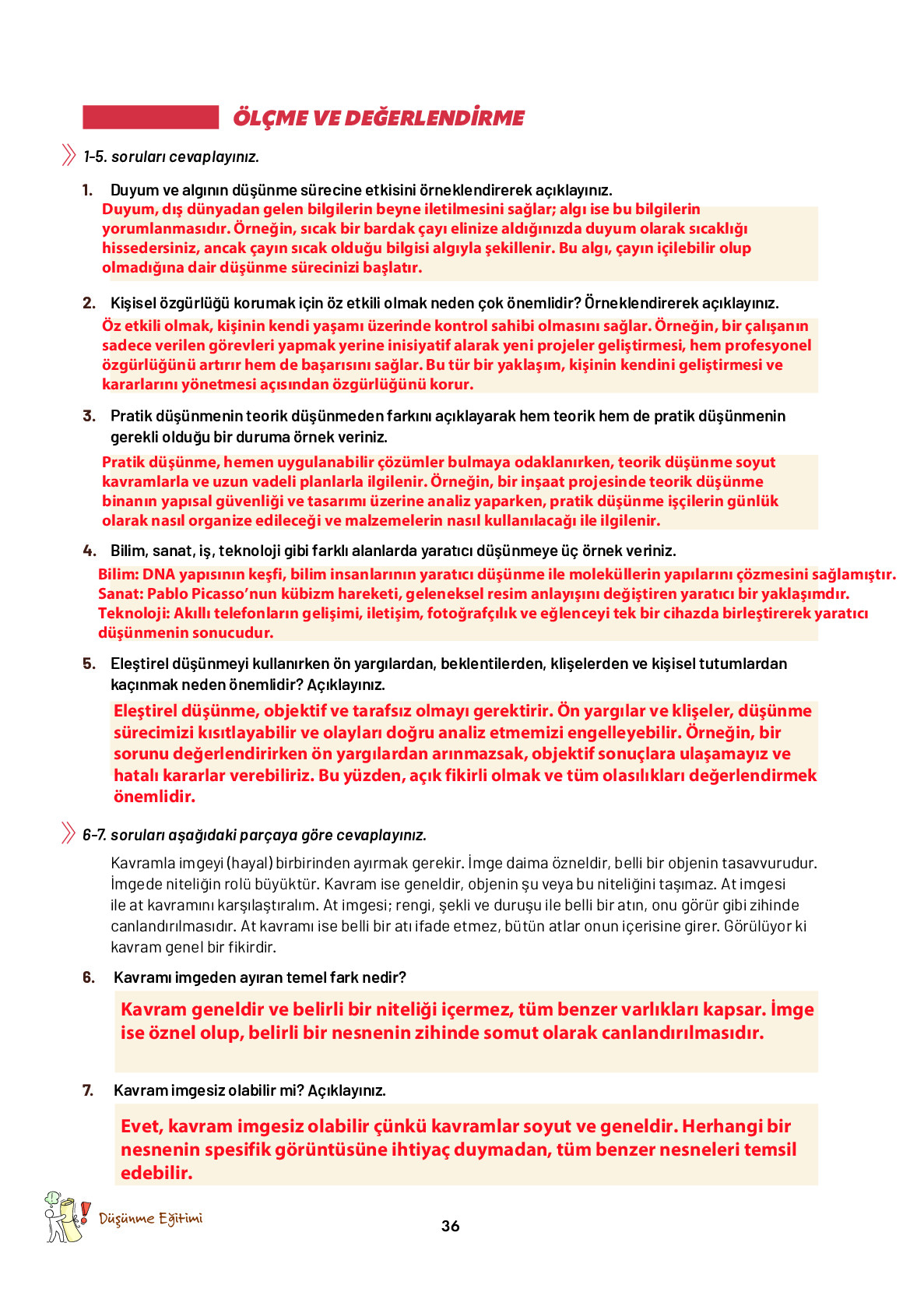 9. Sınıf Meb Yayınları Ortaöğretim Düşünme Eğitimi Ders Kitabı Sayfa 36 Cevapları