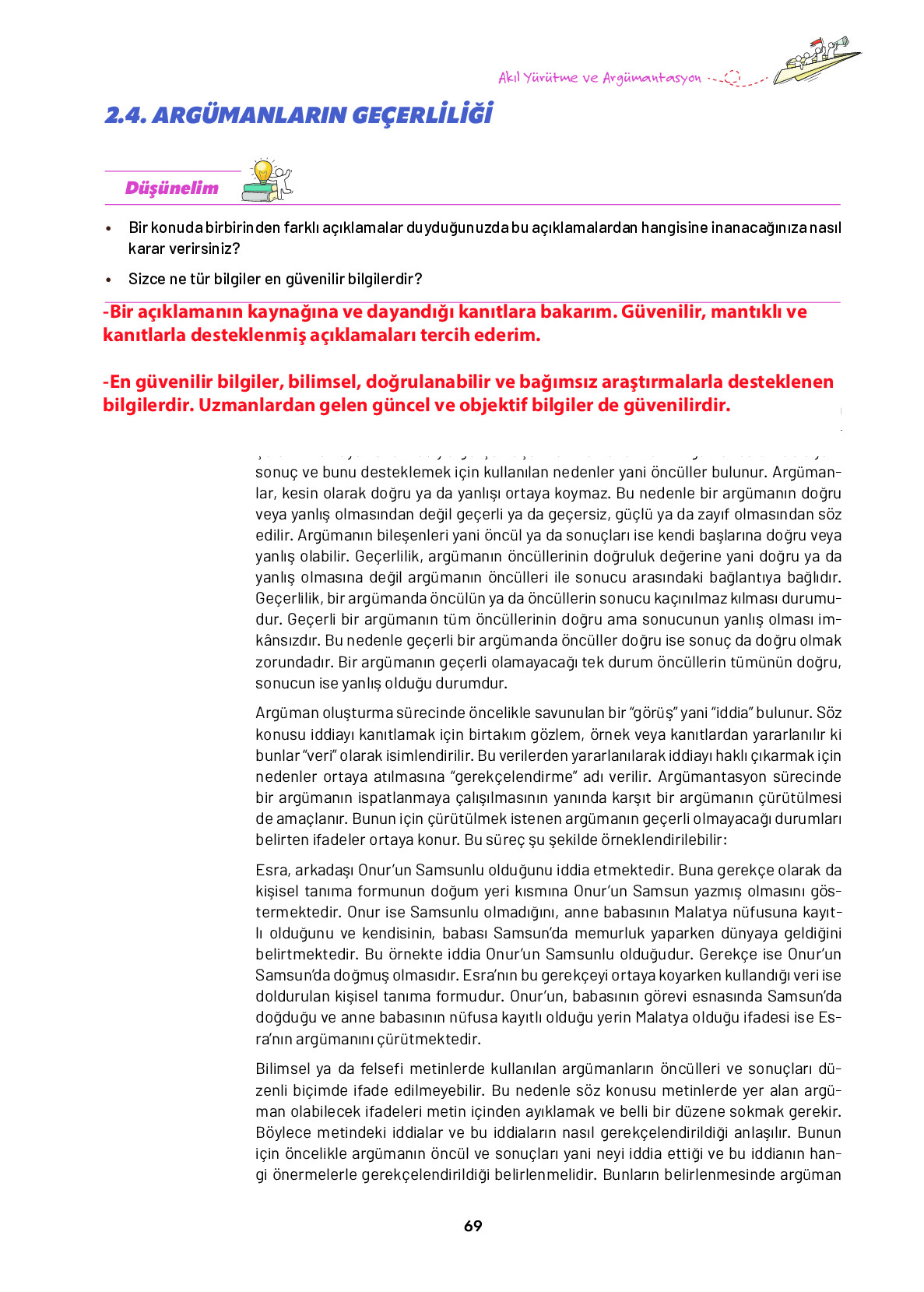 9. Sınıf Meb Yayınları Ortaöğretim Düşünme Eğitimi Ders Kitabı Sayfa 69 Cevapları
