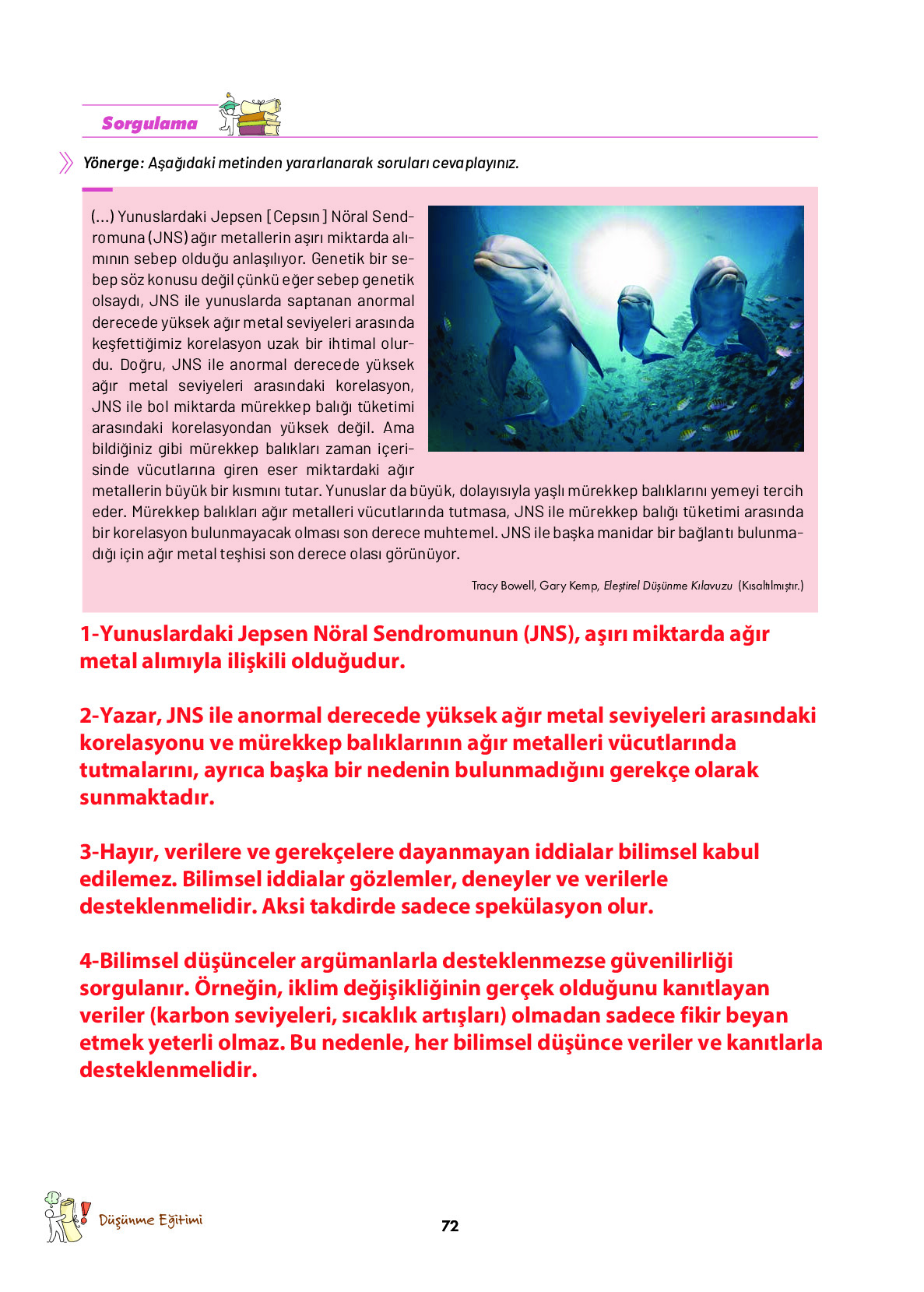 9. Sınıf Meb Yayınları Ortaöğretim Düşünme Eğitimi Ders Kitabı Sayfa 72 Cevapları