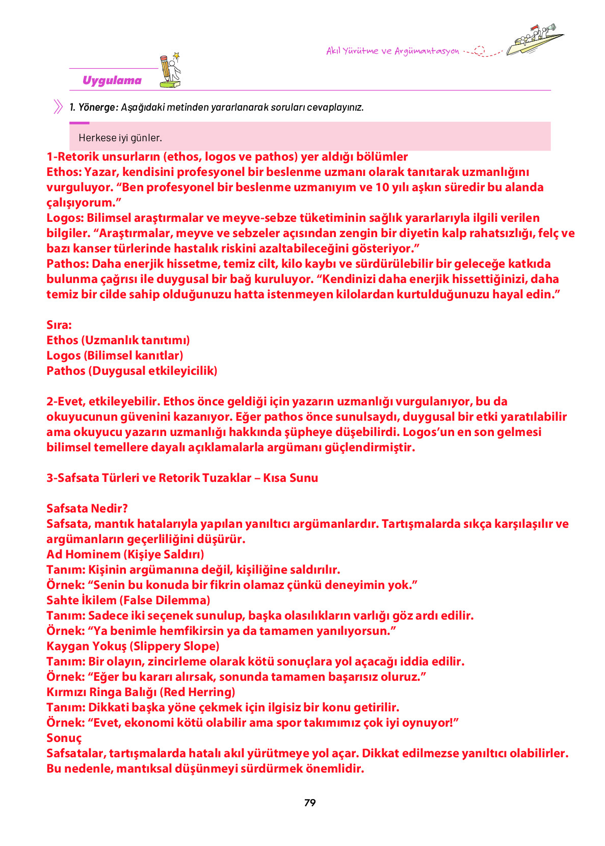 9. Sınıf Meb Yayınları Ortaöğretim Düşünme Eğitimi Ders Kitabı Sayfa 79 Cevapları