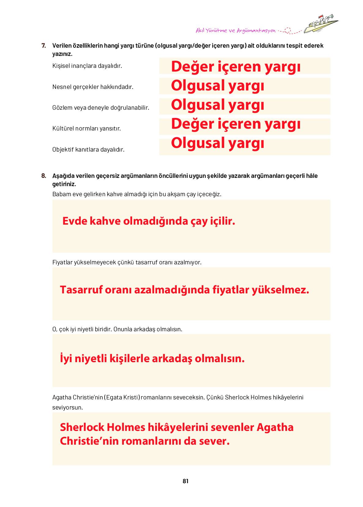 9. Sınıf Meb Yayınları Ortaöğretim Düşünme Eğitimi Ders Kitabı Sayfa 81 Cevapları