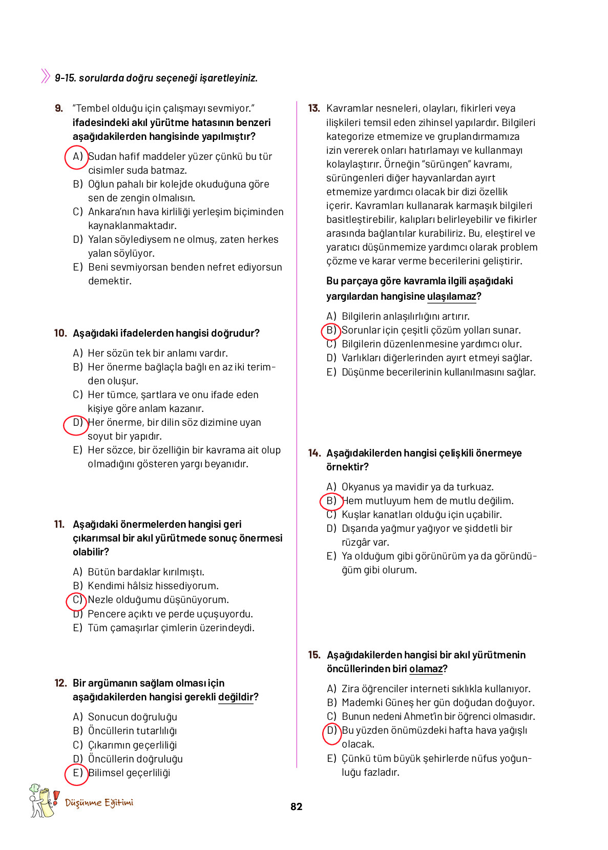 9. Sınıf Meb Yayınları Ortaöğretim Düşünme Eğitimi Ders Kitabı Sayfa 82 Cevapları