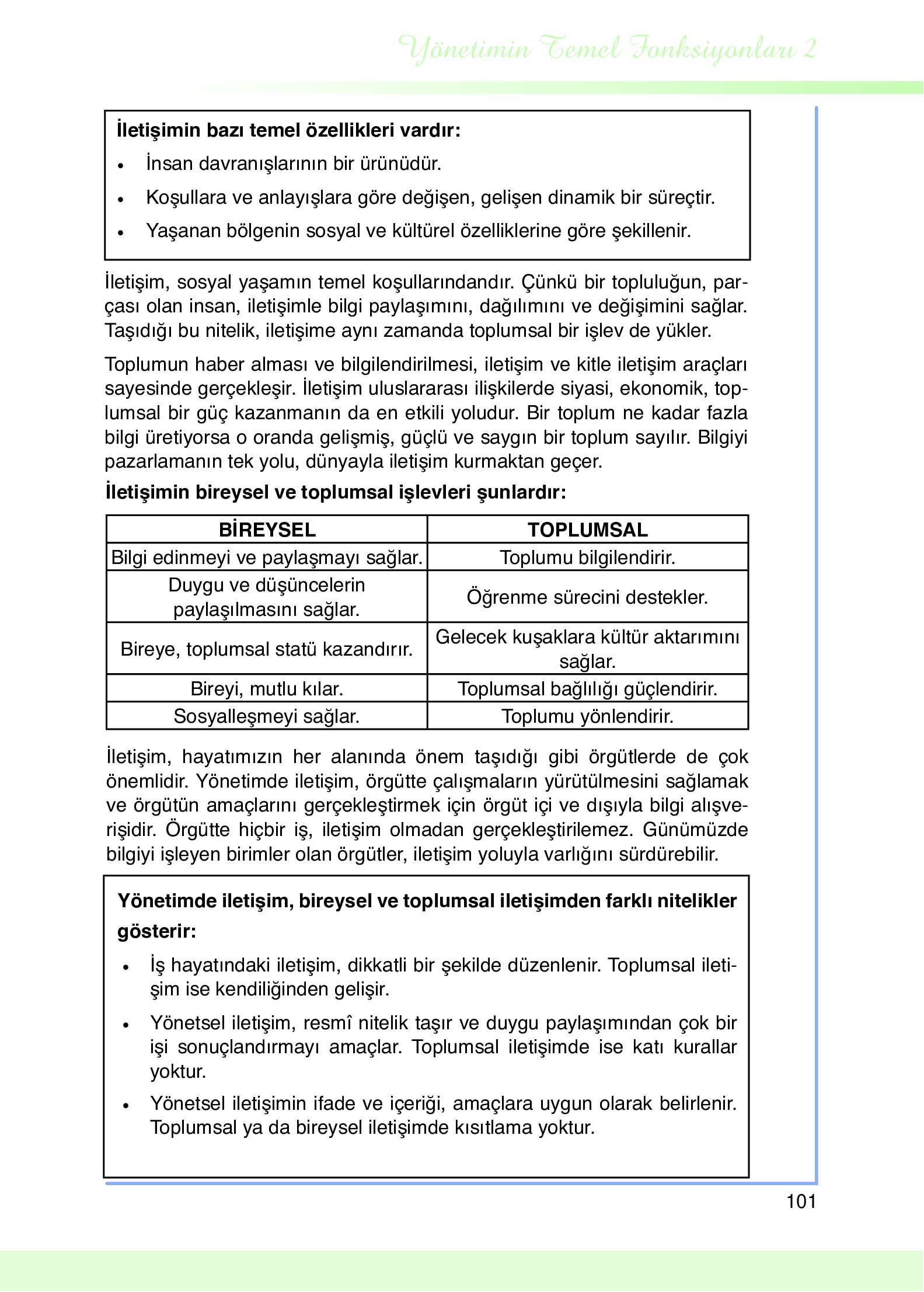 9. Sınıf Meb Yayınları Yönetim Bilimi Ders Kitabı Sayfa 101 Cevapları