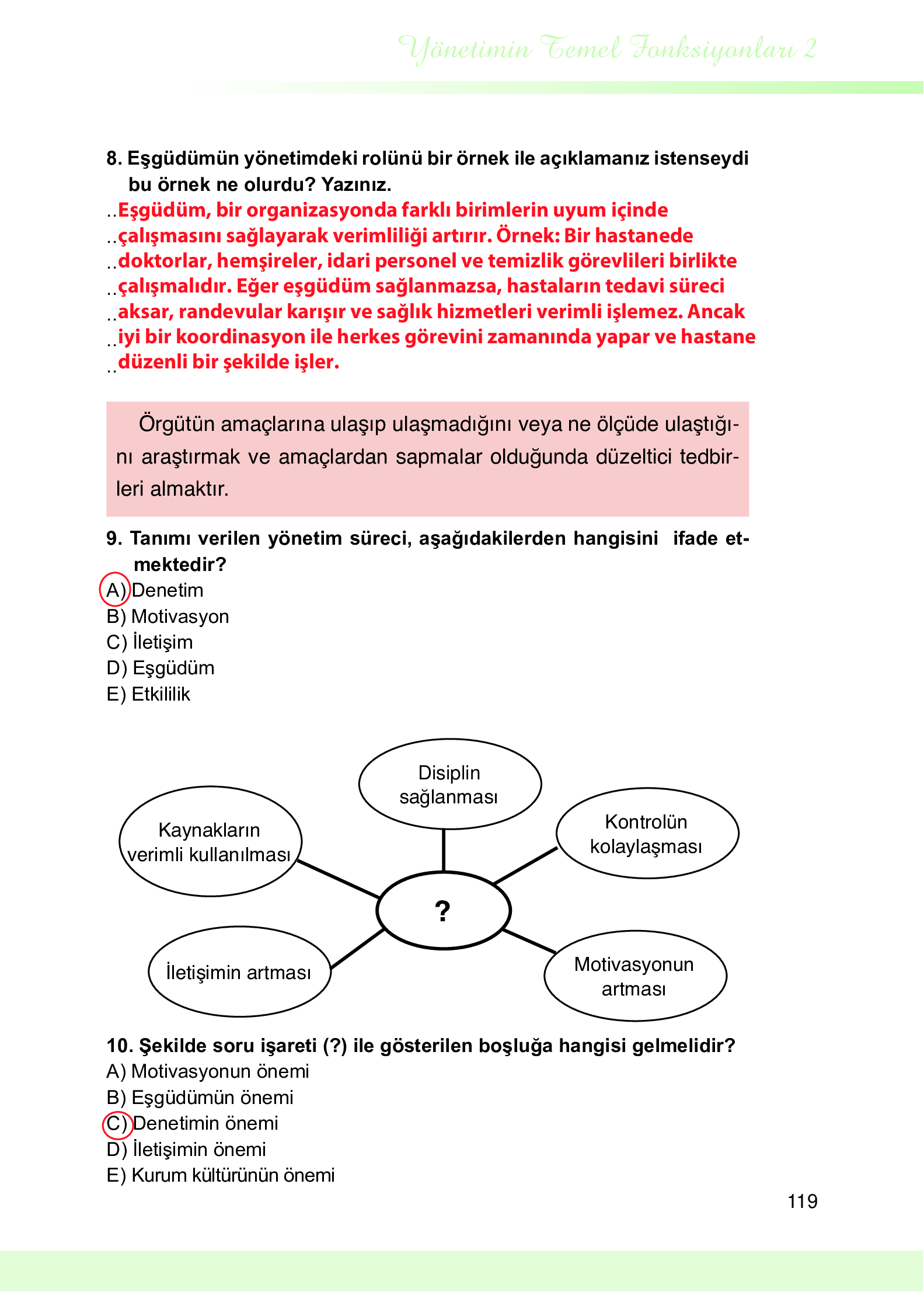 9. Sınıf Meb Yayınları Yönetim Bilimi Ders Kitabı Sayfa 119 Cevapları