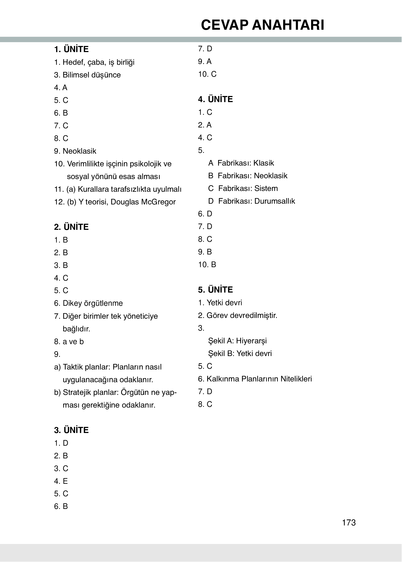 9. Sınıf Meb Yayınları Yönetim Bilimi Ders Kitabı Sayfa 173 Cevapları