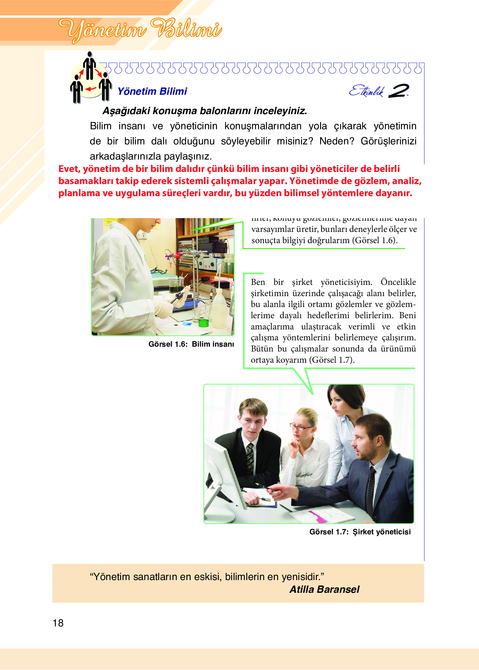 9. Sınıf Meb Yayınları Yönetim Bilimi Ders Kitabı Sayfa 18 Cevapları