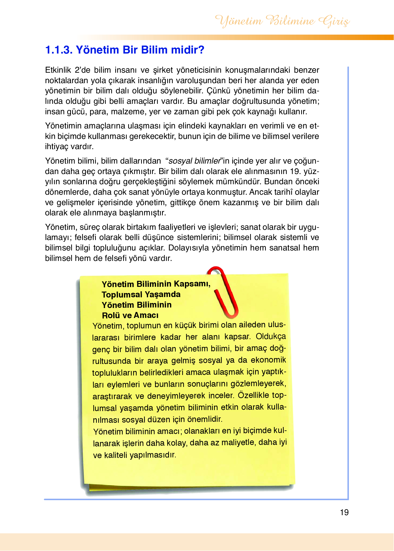 9. Sınıf Meb Yayınları Yönetim Bilimi Ders Kitabı Sayfa 19 Cevapları 9. Sınıf Meb Yayınları Yönetim Bilimi Ders Kitabı Sayfa 19 Cevapları