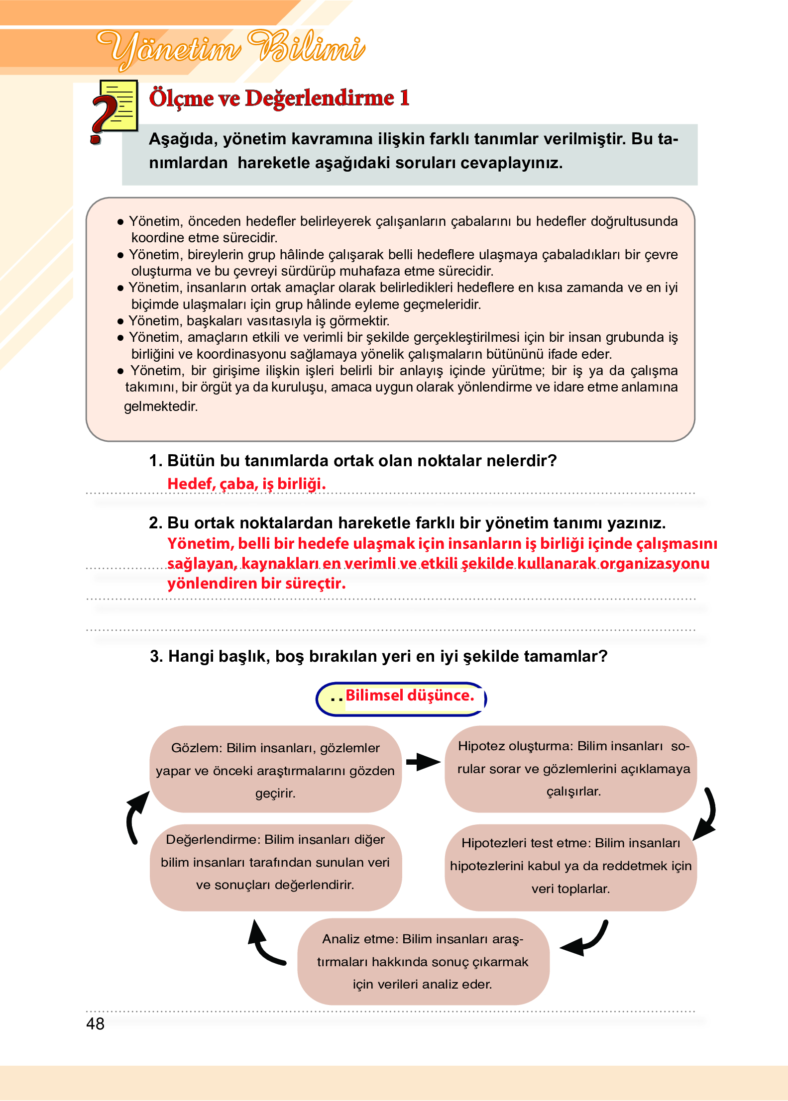 9. Sınıf Meb Yayınları Yönetim Bilimi Ders Kitabı Sayfa 48 Cevapları