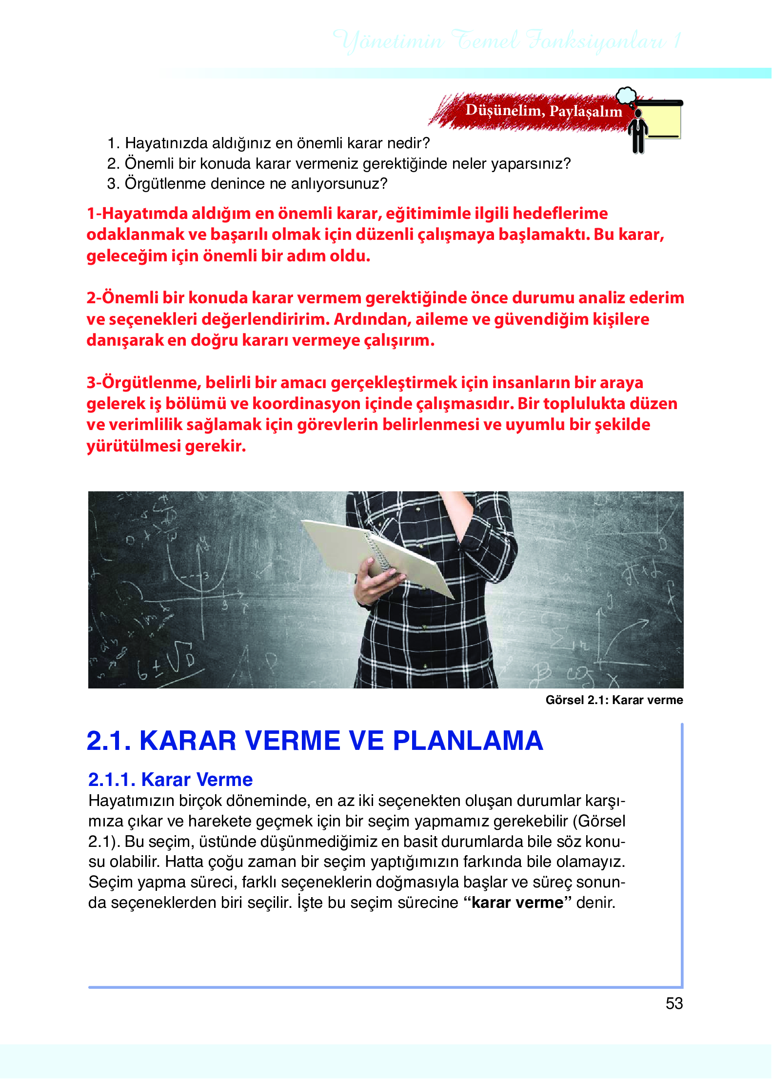 9. Sınıf Meb Yayınları Yönetim Bilimi Ders Kitabı Sayfa 53 Cevapları