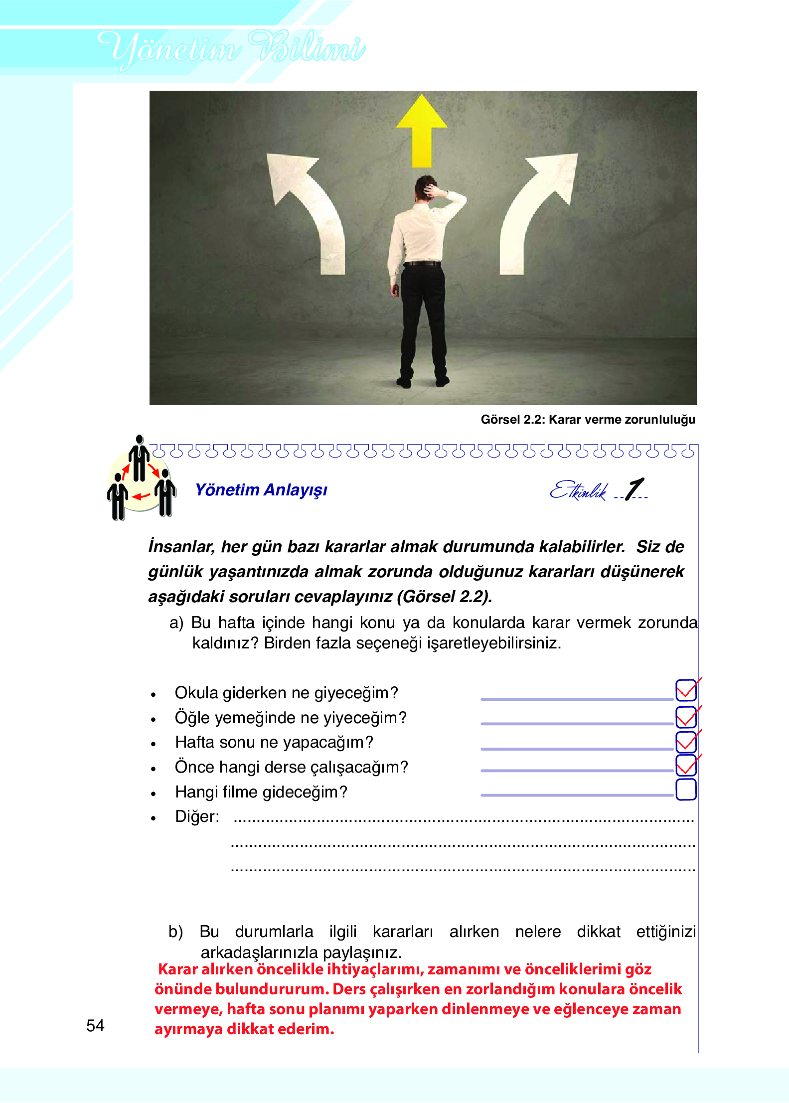 9. Sınıf Meb Yayınları Yönetim Bilimi Ders Kitabı Sayfa 54 Cevapları