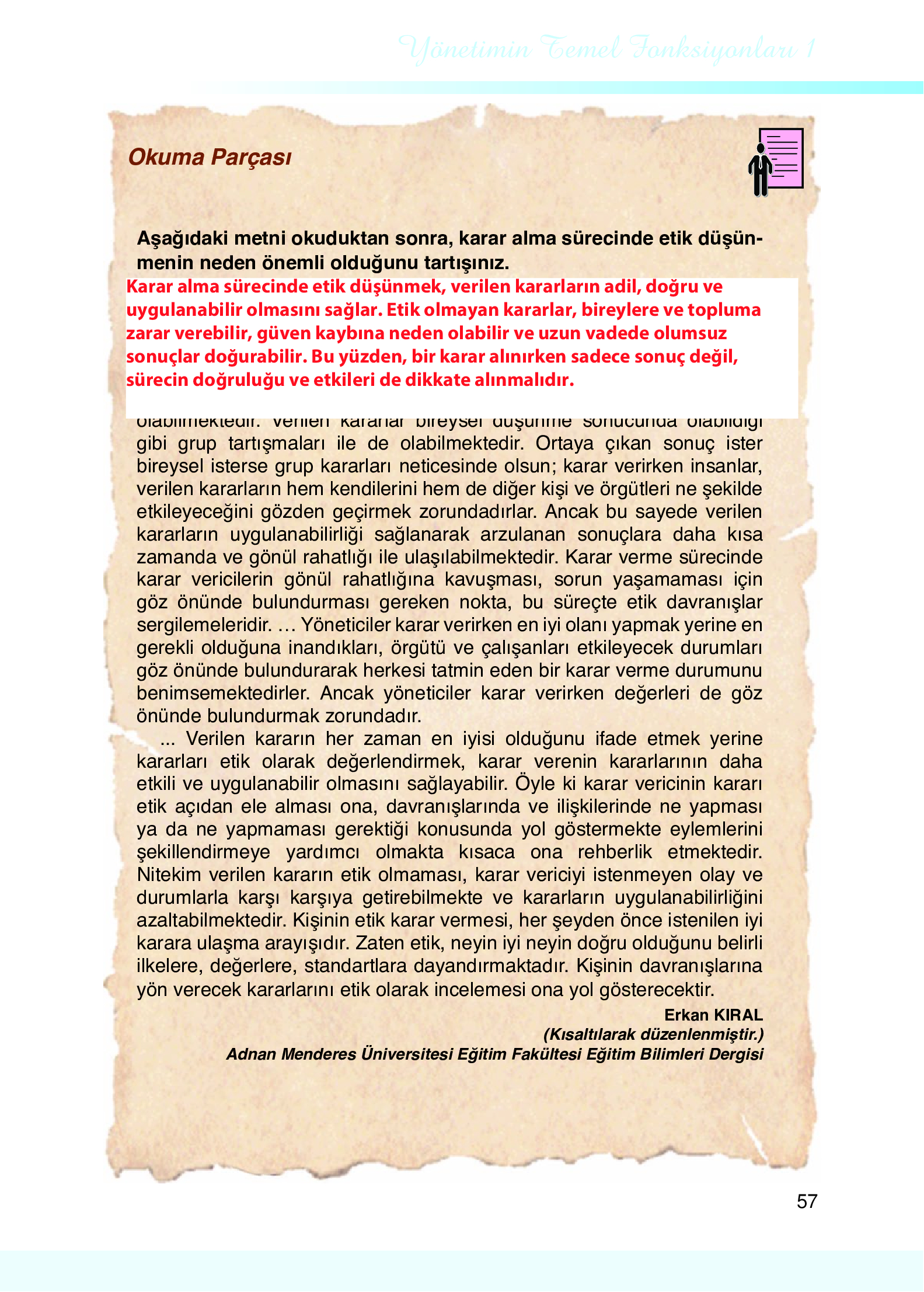 9. Sınıf Meb Yayınları Yönetim Bilimi Ders Kitabı Sayfa 57 Cevapları