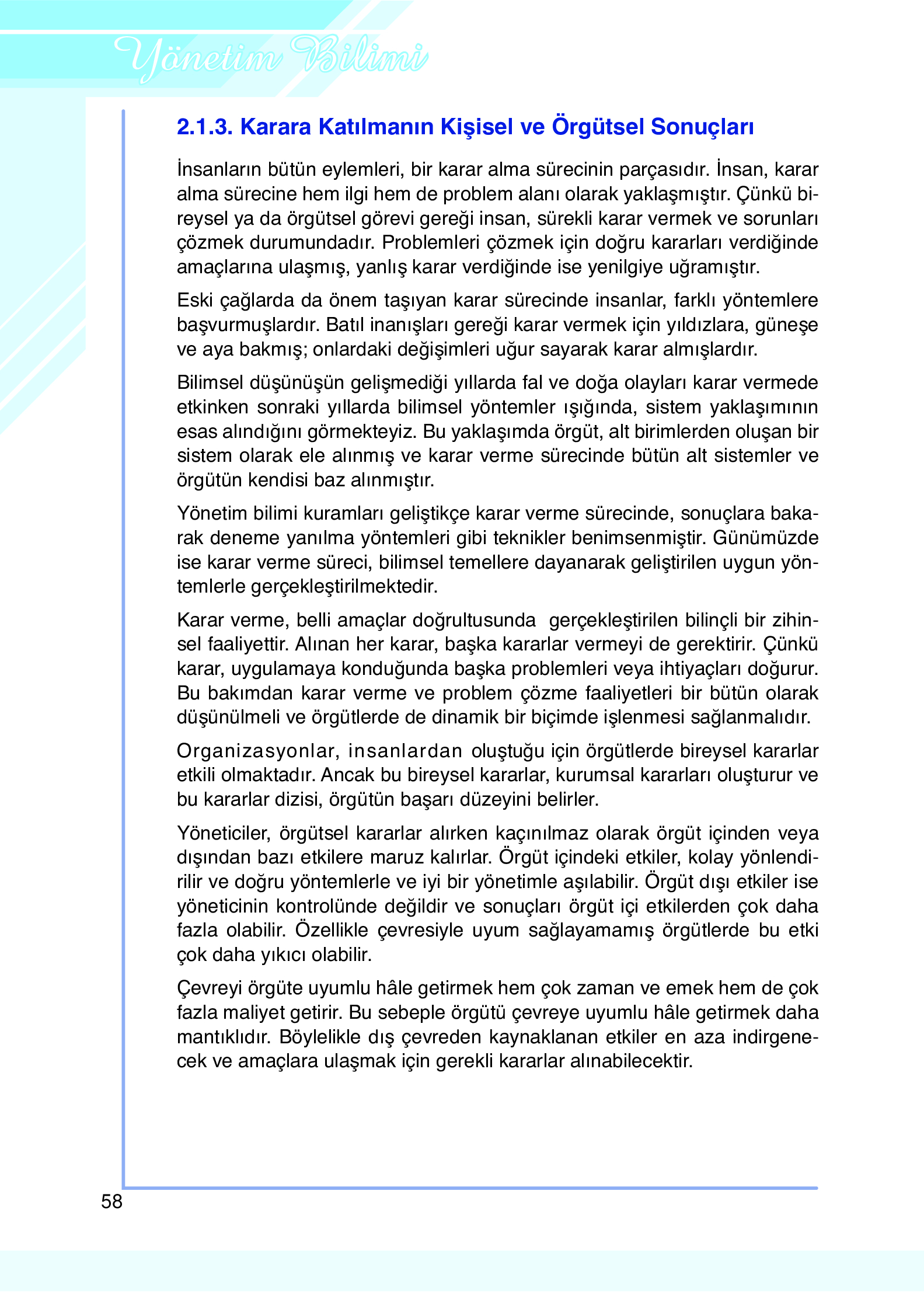 9. Sınıf Meb Yayınları Yönetim Bilimi Ders Kitabı Sayfa 58 Cevapları