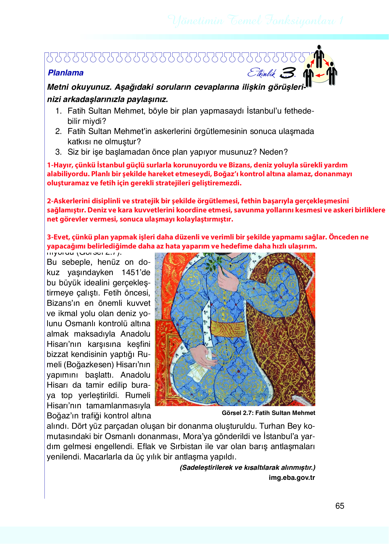 9. Sınıf Meb Yayınları Yönetim Bilimi Ders Kitabı Sayfa 65 Cevapları