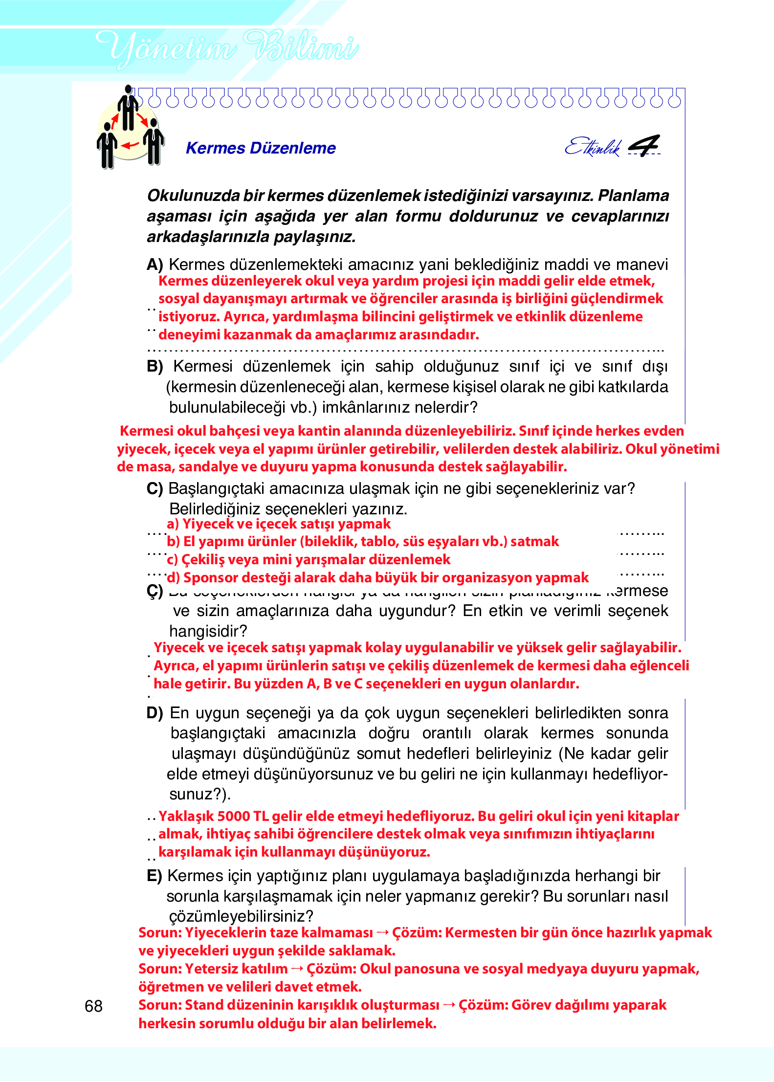 9. Sınıf Meb Yayınları Yönetim Bilimi Ders Kitabı Sayfa 68 Cevapları