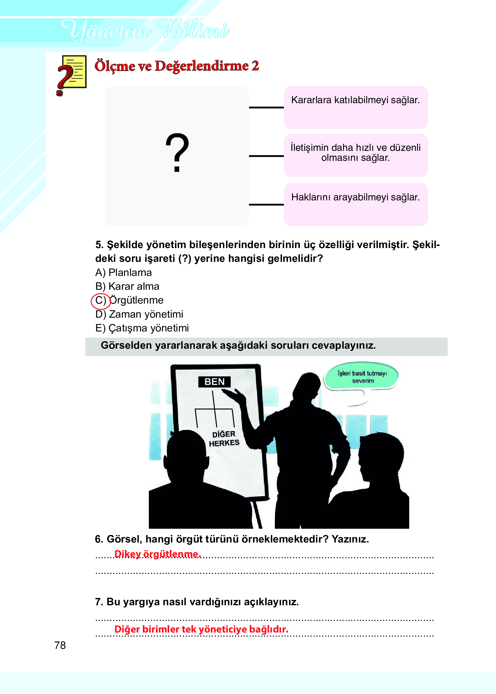 9. Sınıf Meb Yayınları Yönetim Bilimi Ders Kitabı Sayfa 78 Cevapları