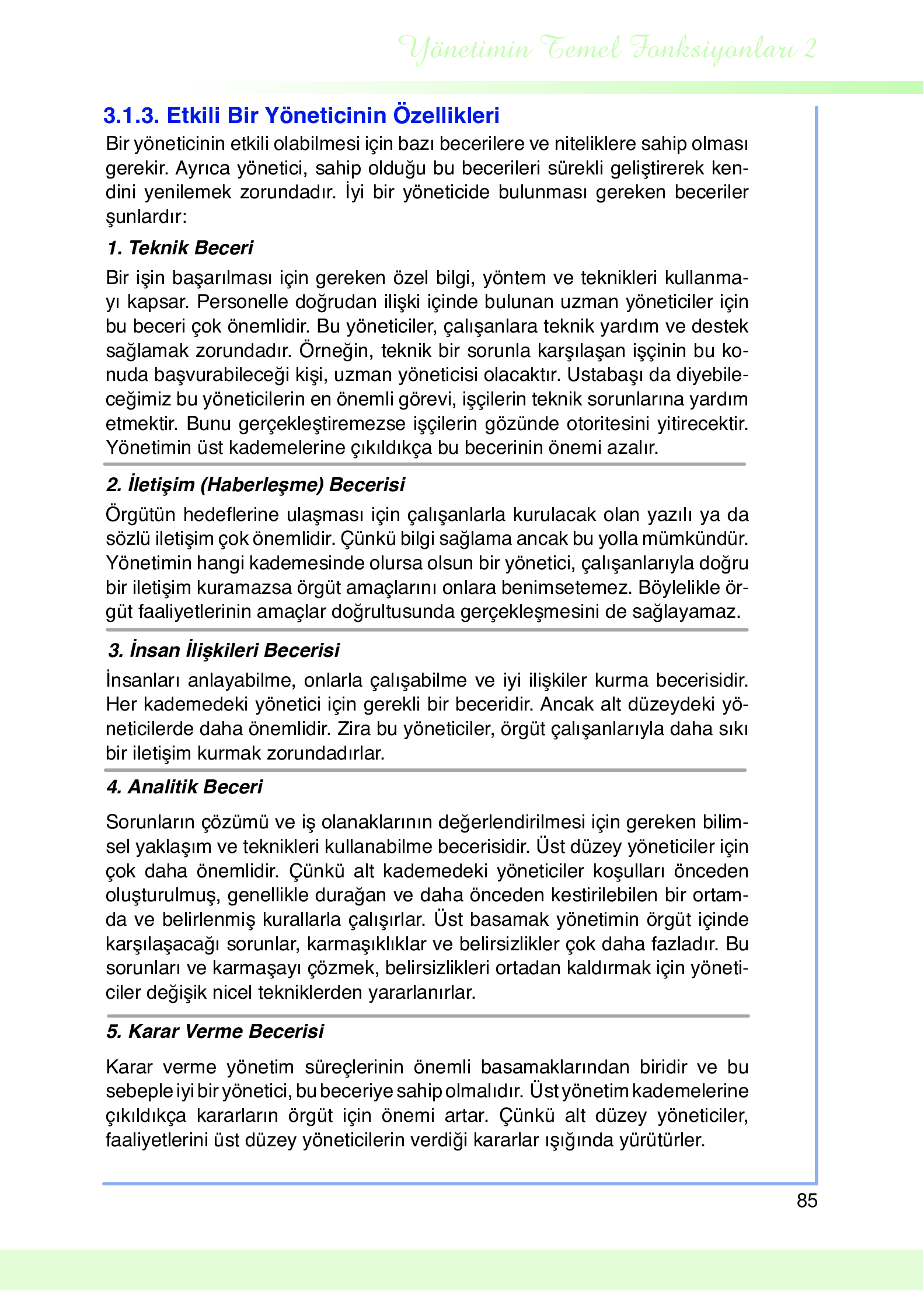 9. Sınıf Meb Yayınları Yönetim Bilimi Ders Kitabı Sayfa 85 Cevapları