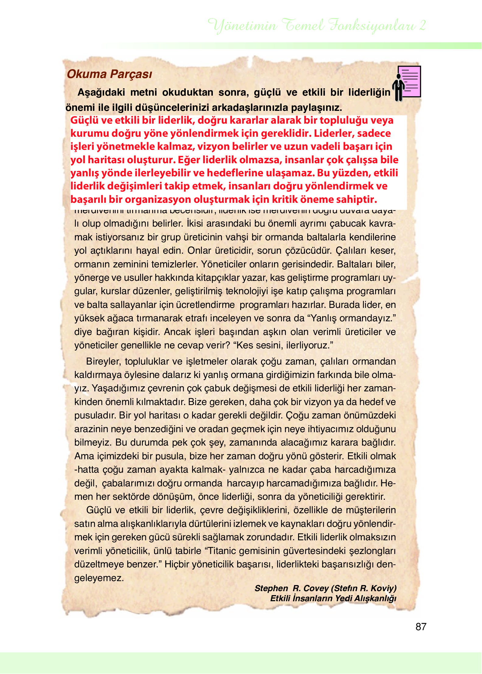 9. Sınıf Meb Yayınları Yönetim Bilimi Ders Kitabı Sayfa 87 Cevapları