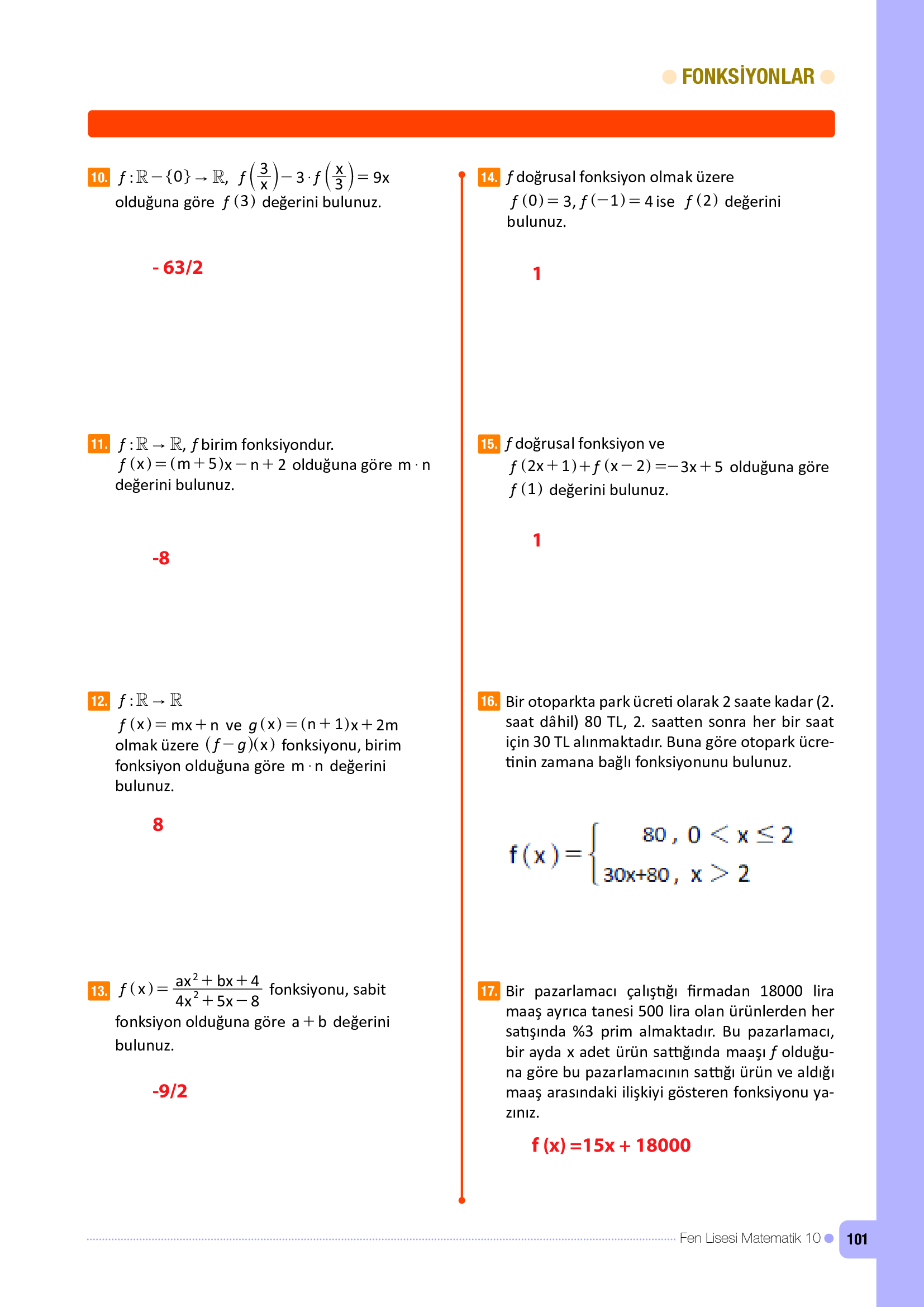 10. Sınıf Meb Yayınları Fen Lisesi Matematik Ders Kitabı Sayfa 101 Cevapları