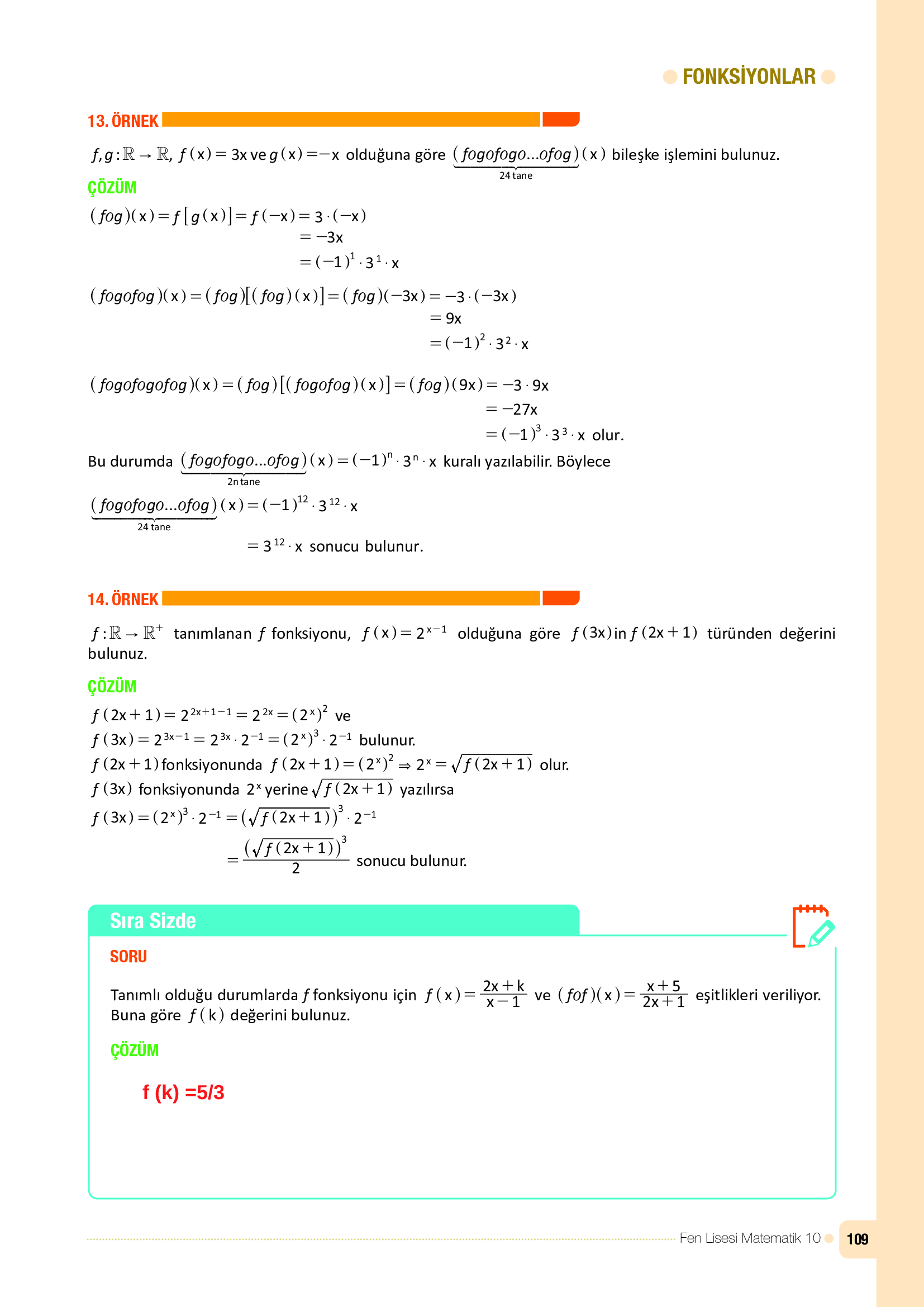 10. Sınıf Meb Yayınları Fen Lisesi Matematik Ders Kitabı Sayfa 109 Cevapları